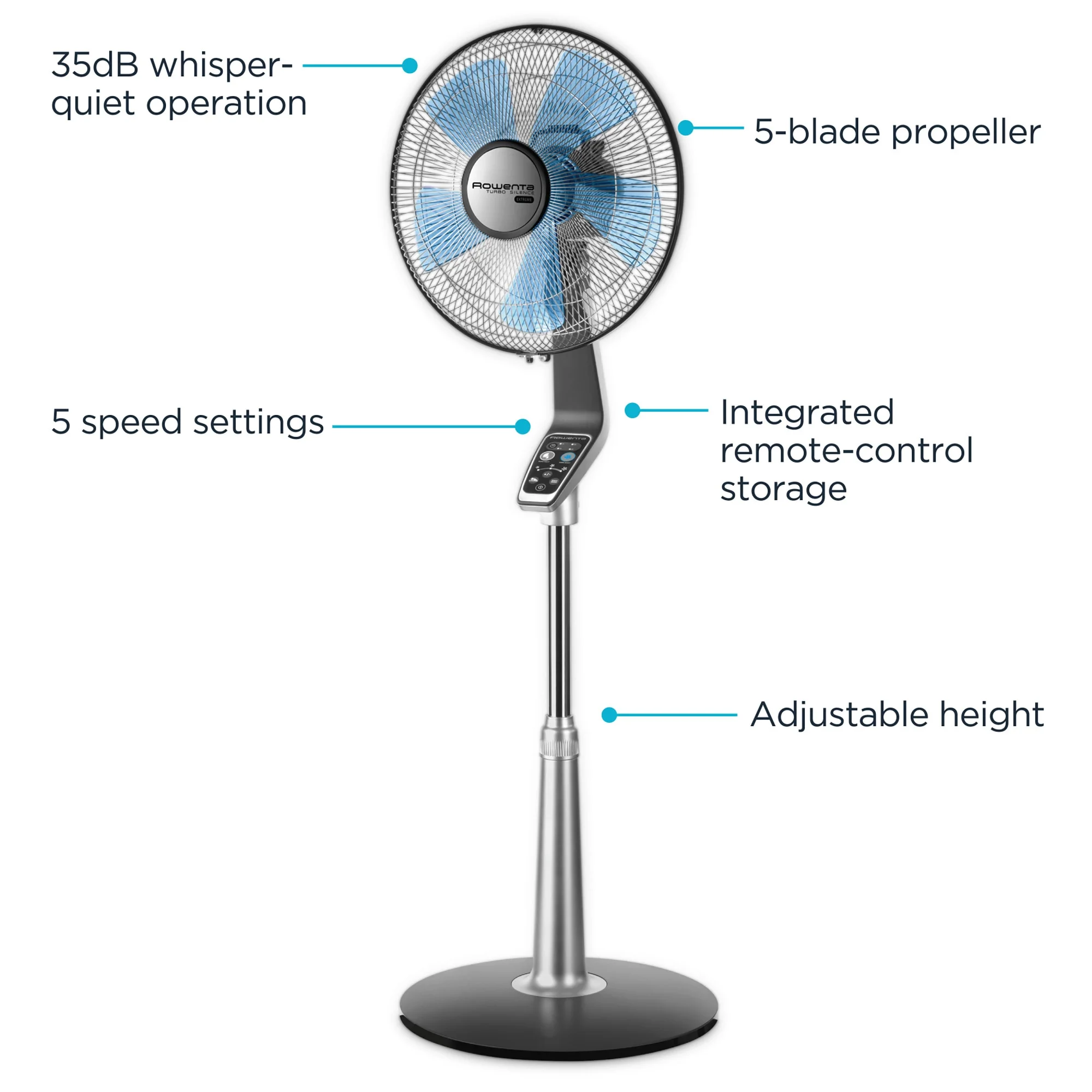 Rowenta Turbo Silence Standing Floor Fan with Remote, 53 Inch, Portable, 5 Speeds, VU5670 - John Pierce Auto Care