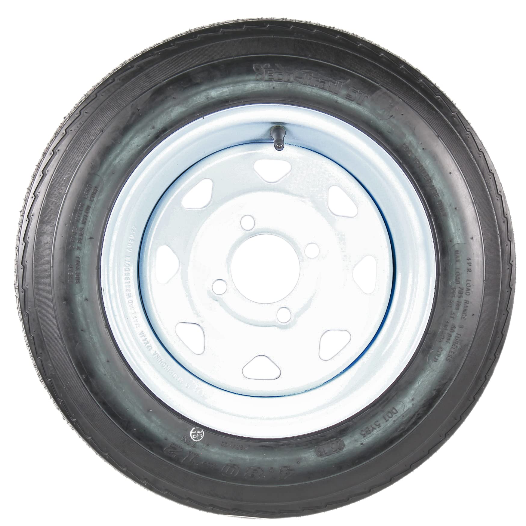 Two Trailer Tires on Rims 4.80-12 4-Lug White Spoke Wheels - John Pierce Auto Care