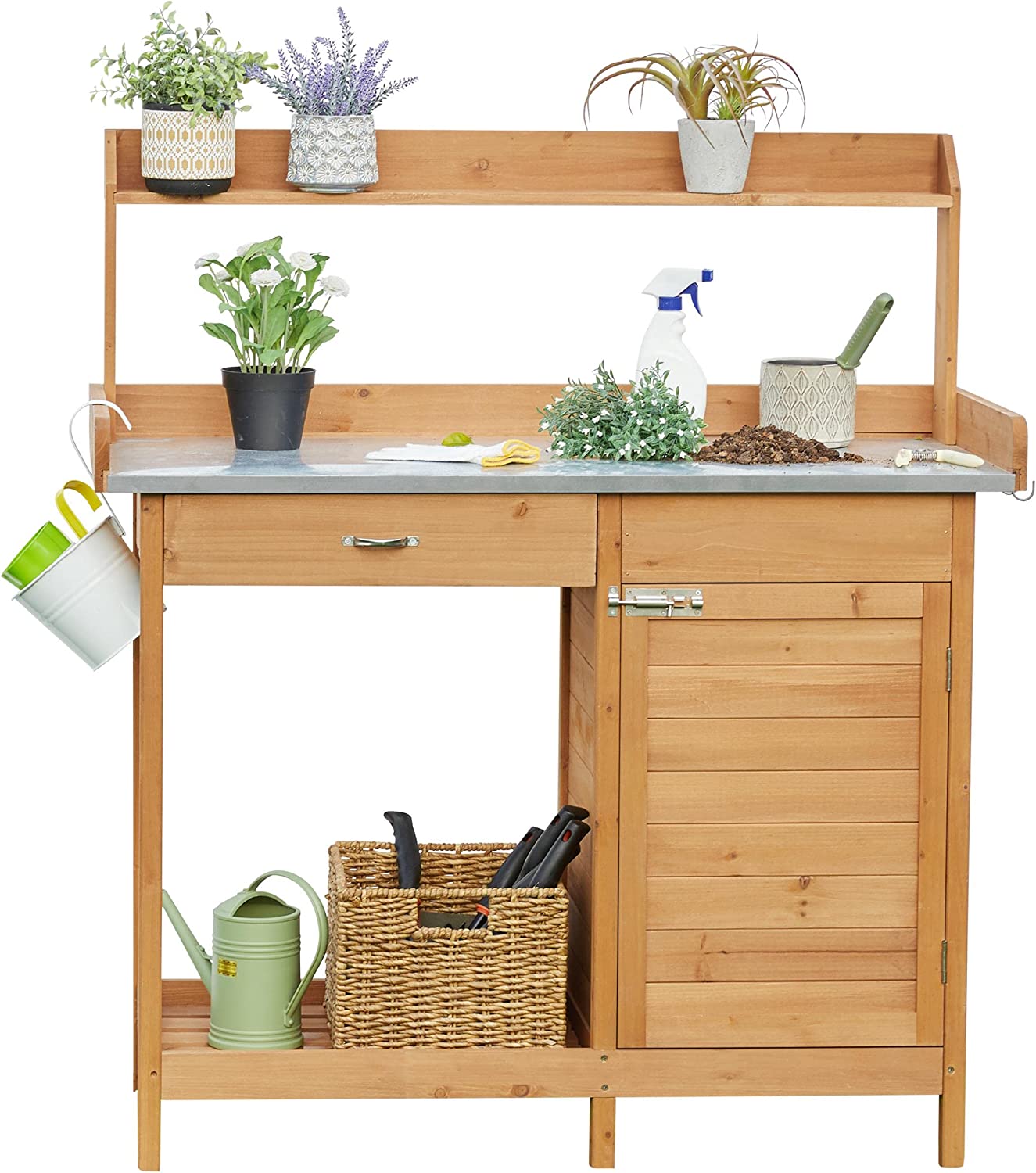 Yaheetech Wooden Garden Potting Bench with Metal Worktop - John Pierce Auto Care