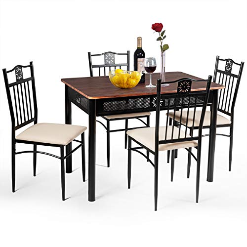 Tangkula 5-Piece Vintage Wood and Metal Dining Set - John Pierce Auto Care