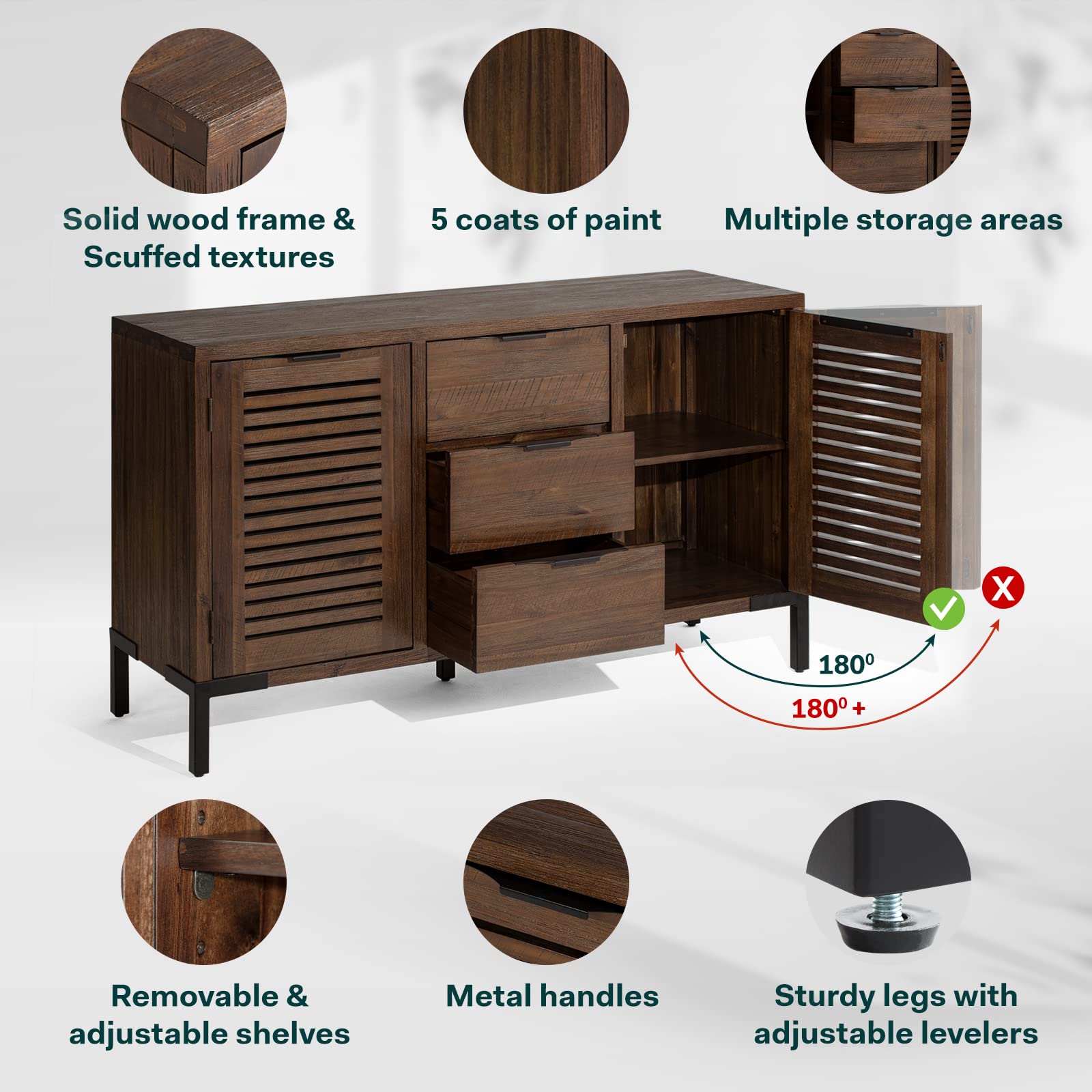Bme Arcadia Premium Solid Wood Buffet Sideboard Cabinet - John Pierce Auto Care