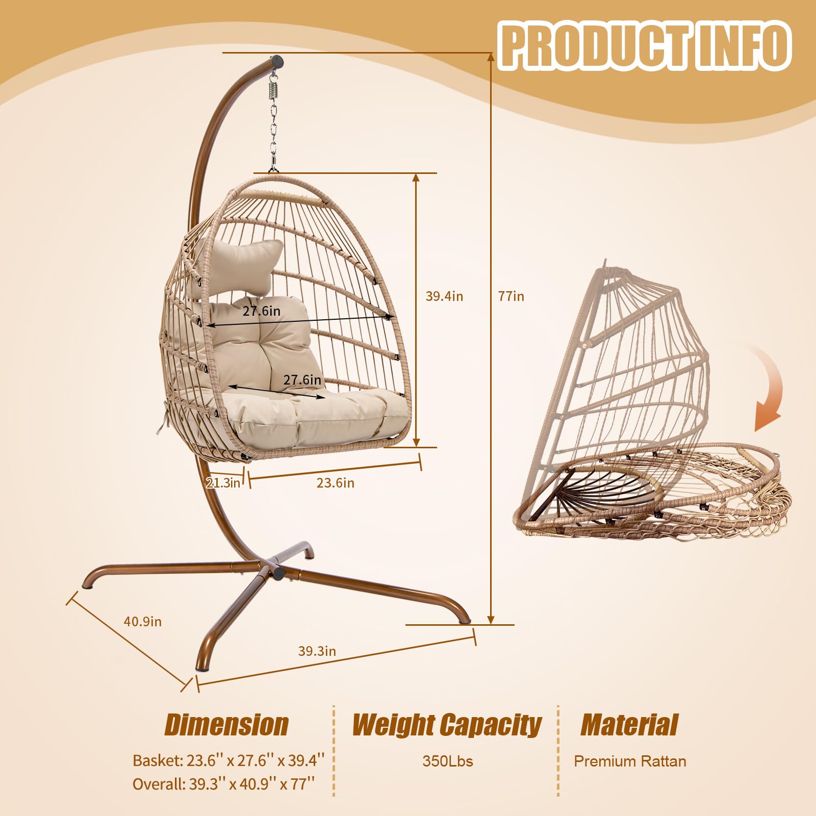 NICESOUL Wicker Rattan Hanging Swing Egg Chair with Stand - John Pierce Auto Care