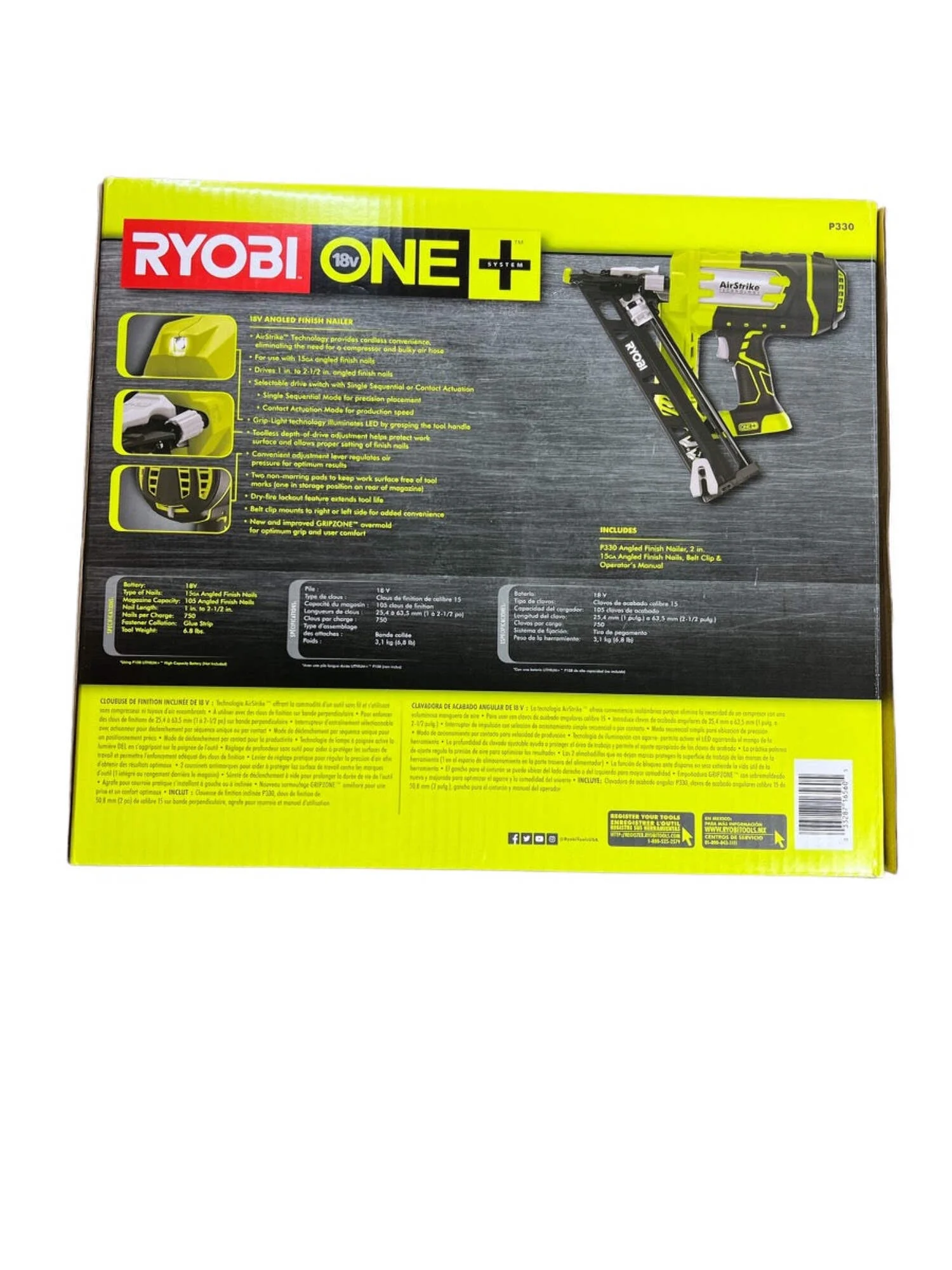 Ryobi P330 18V ONE+ Angled 15 Ga Finish Nailer Battery and Charger Not Included - John Pierce Auto Care
