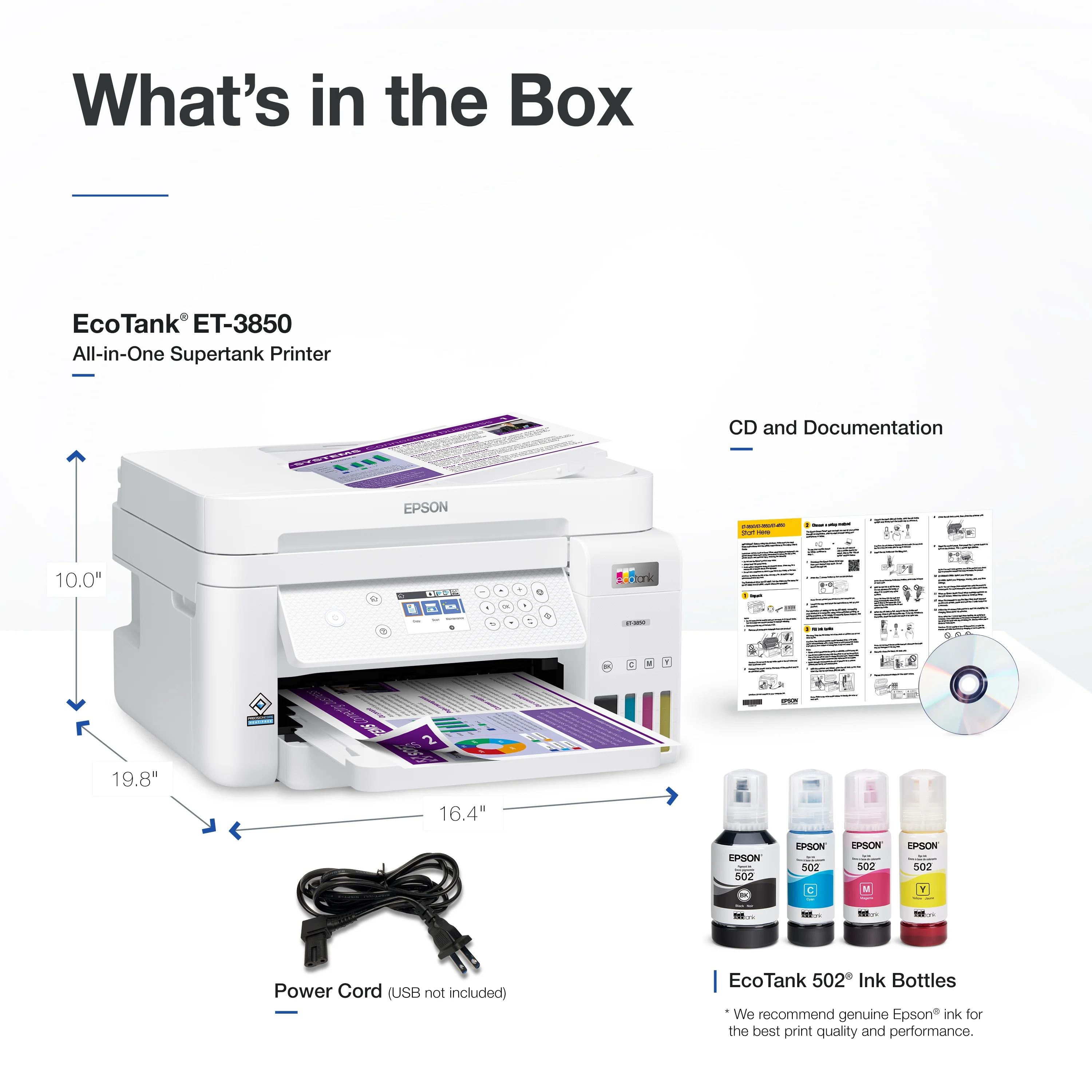 Epson EcoTank ET-3850 Wireless Color All-in-One Cartridge-Free Supertank Printer with Scanner, Copier, ADF and Ethernet - John Pierce Auto Care