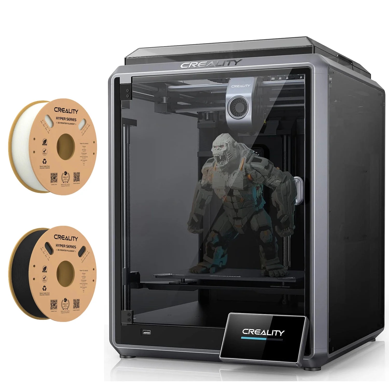 Official Creality K1 3D Printer 600mm/s High Speed Printing 20000mm/s² Acceleration Dual Cooling Fans Auto Leveling with 2 Pack Hyper PLA High-Speed Printer Filaments, Black&White - John Pierce Auto Care