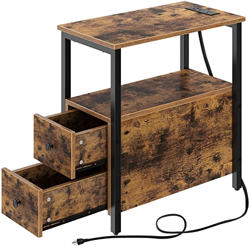 Rolanstar Narrow Charging End Table with 2 Wood Drawers - John Pierce Auto Care