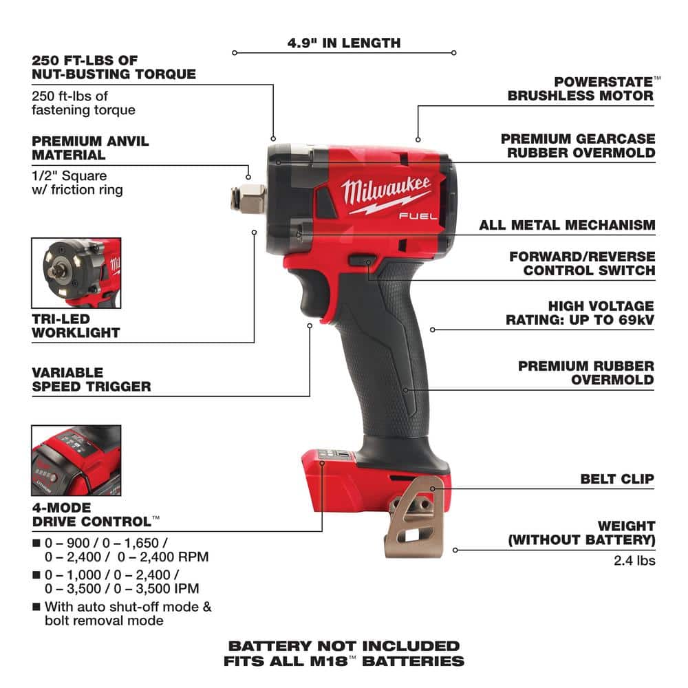 Milwaukee M18 FUEL Brushless 1/2-Inch Impact Wrench (Tool Only) - John Pierce Auto Care