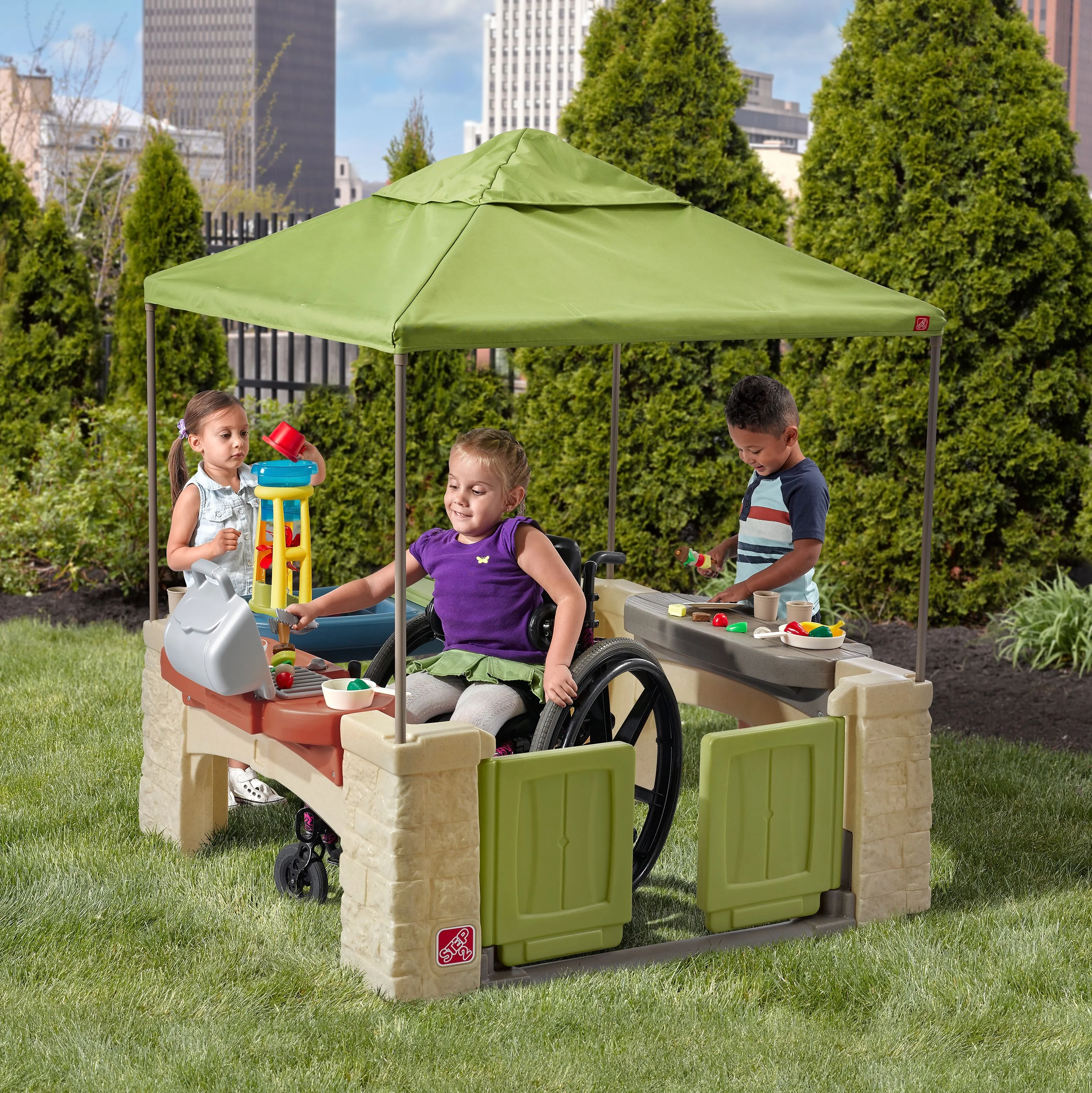 Step2 All-Around Playtime Patio with Canopy with 16 Play Accessories Playhouse Kids Outdoor Toys - John Pierce Auto Care