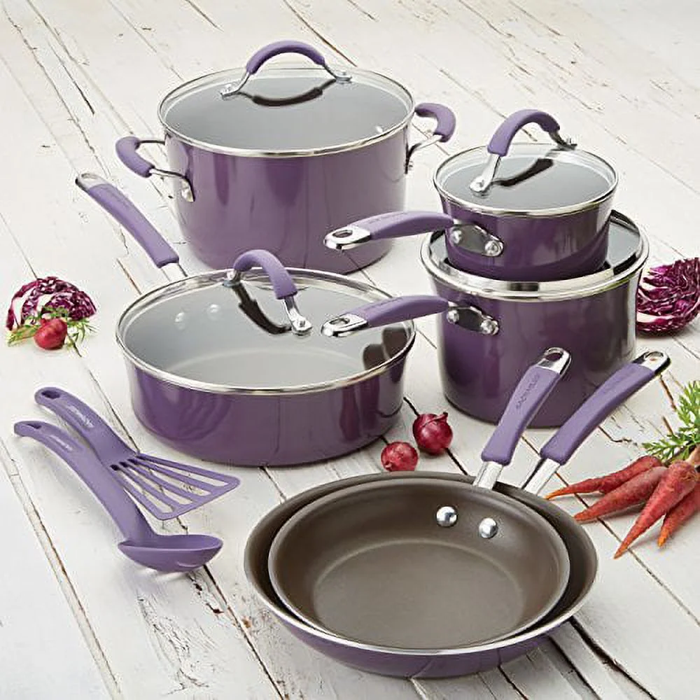 Rachael Ray Cucina 12pc Hard Porcelain Enamel Nonstick Cookware Pots and Pans Set, Lavender Purple - John Pierce Auto Care