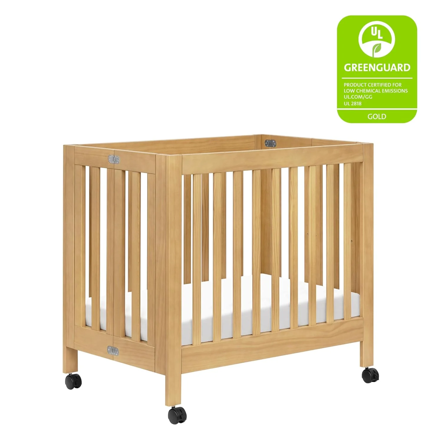 Babyletto Origami Mini Portable Crib Folding with Wheels in Honey, 2 Adjustable Mattress Positions, Greenguard Gold Certified - John Pierce Auto Care