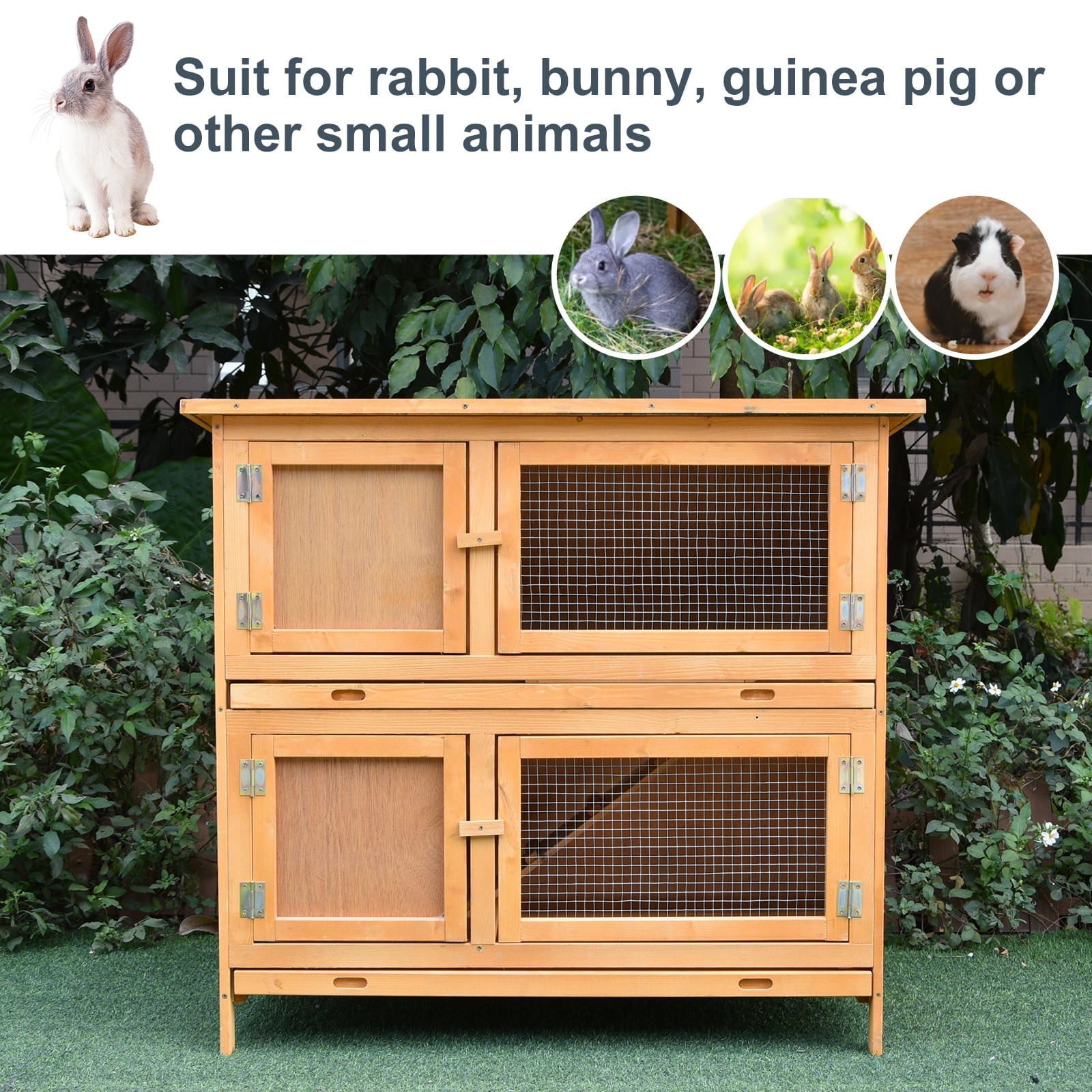 Pawhut Solid Wood 2-Story Rabbit Hutch (Yellow) - John Pierce Auto Care