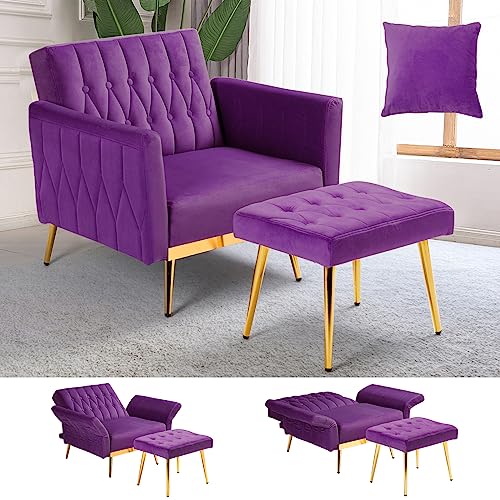 ACMEASE Velvet Accent Chair with Adjustable Backrest and Ottoman - John Pierce Auto Care