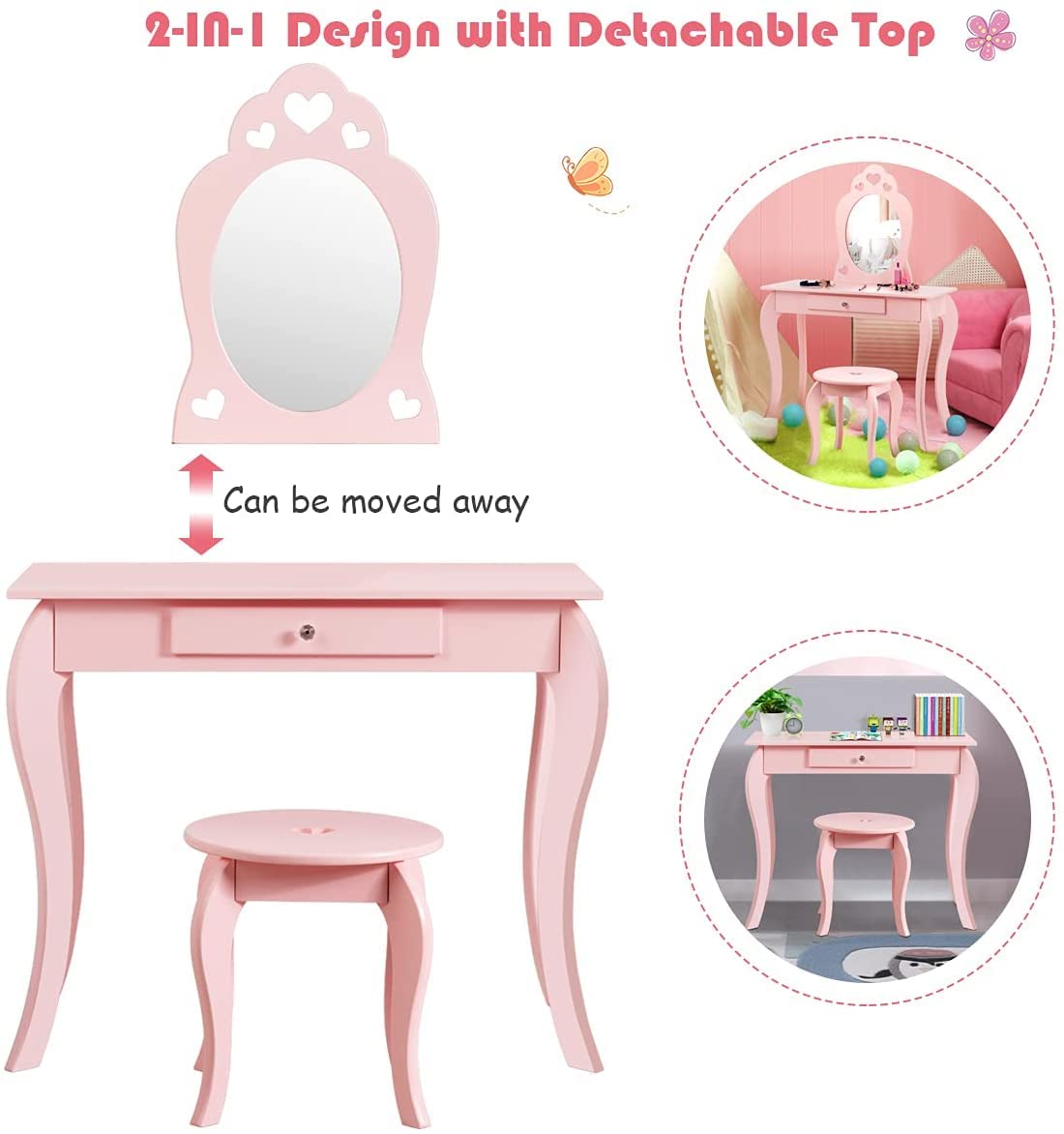 Fireflowery Princess Pretend Vanity Set with Detachable Mirror - John Pierce Auto Care
