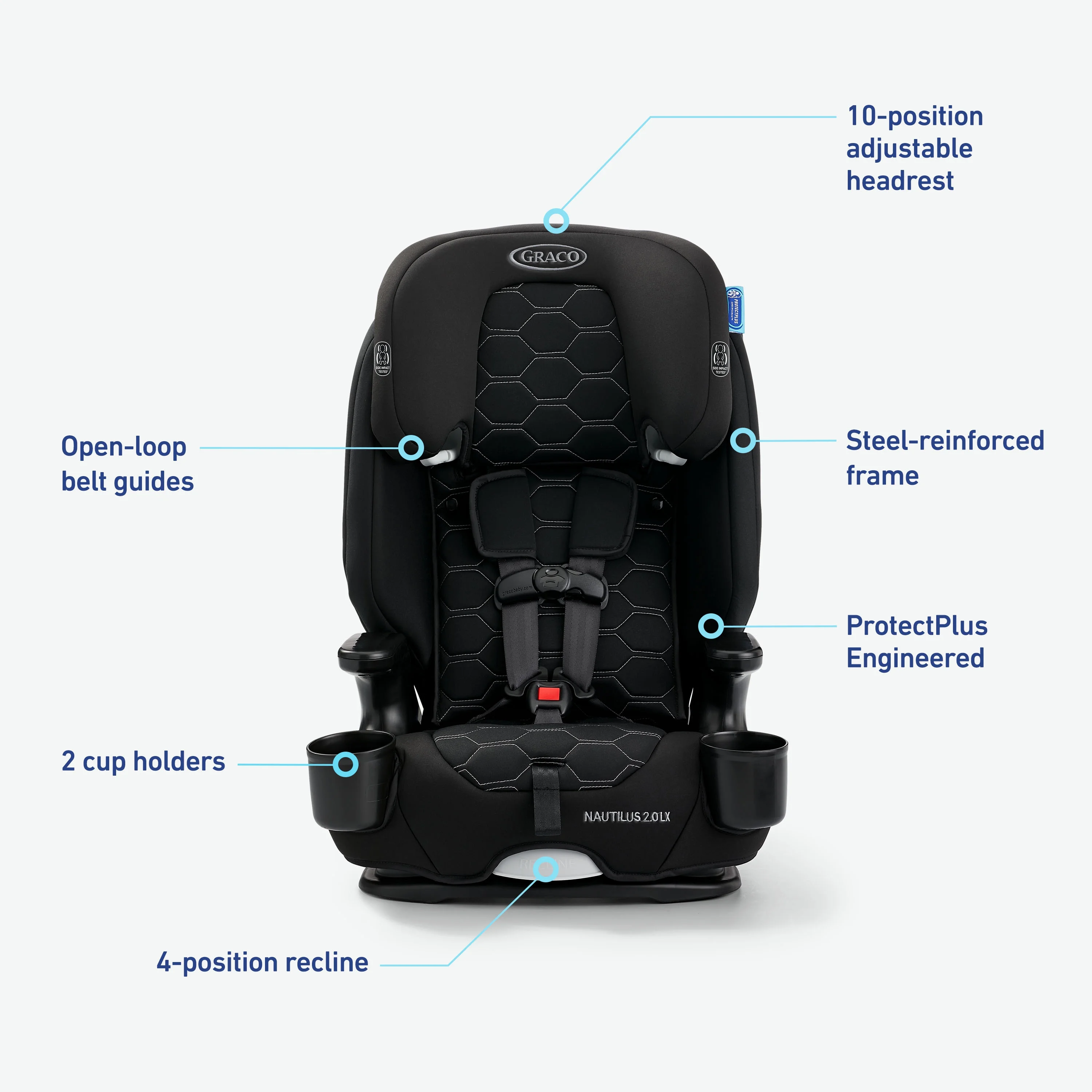 Graco® Nautilus® 2.0 LX ft. InRight ™ LATCH 3-in-1 Harness Booster Forward Facing Car Seat, Hex - John Pierce Auto Care