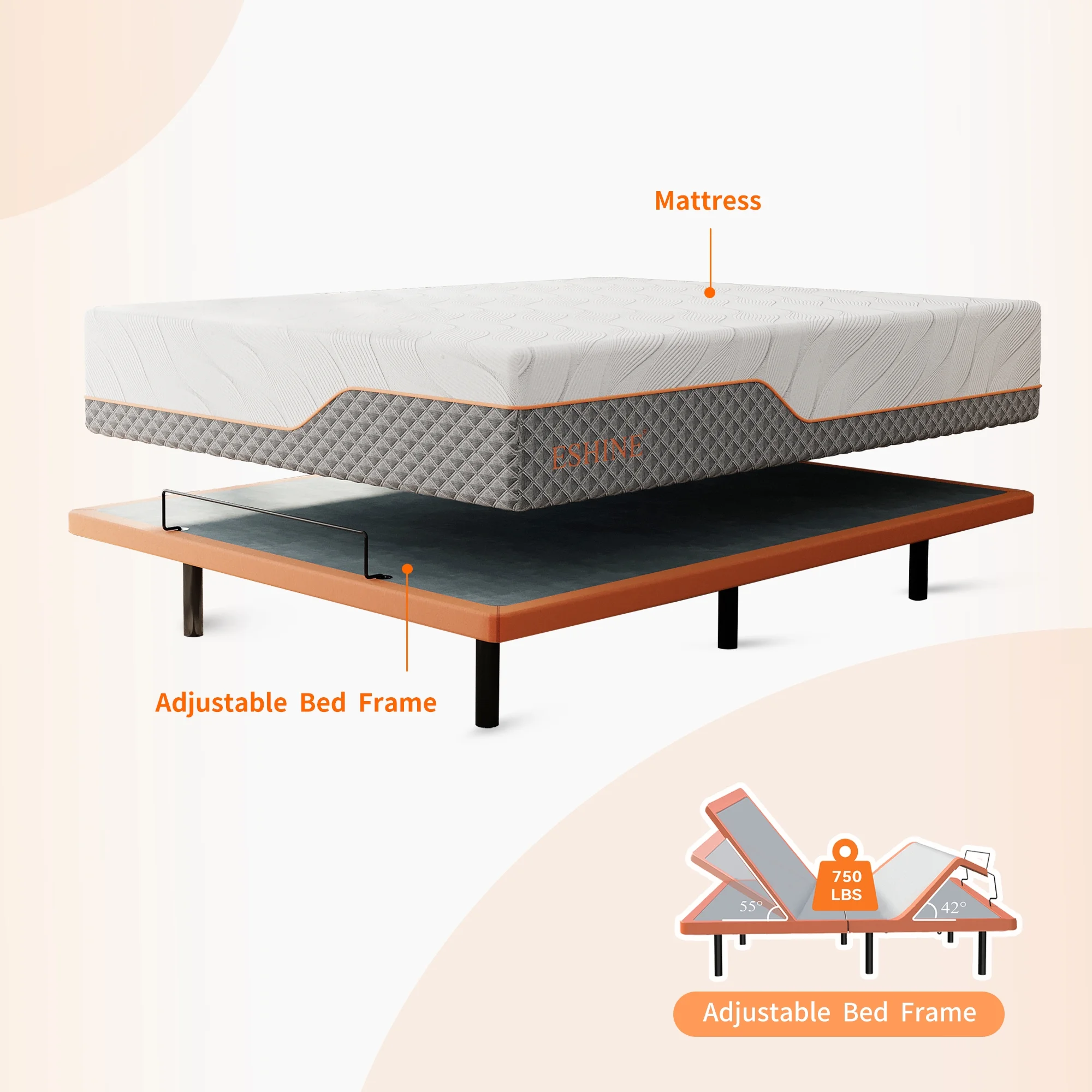 ESHINE Adjustable Bed Frame Twin XL + Memory Foam Hybrid 12 inch Mattress, with Mattress, Wireless Remote&Bluetooth App Control, 5 Minutes Installation, Head and Foot Incline - John Pierce Auto Care