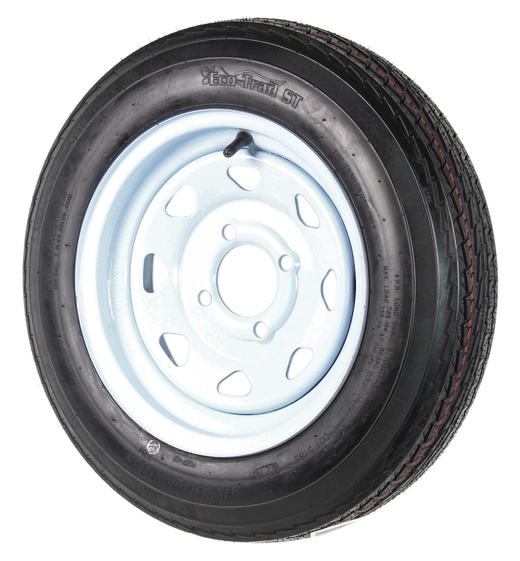 Two Trailer Tires on Rims 4.80-12 4-Lug White Spoke Wheels - John Pierce Auto Care