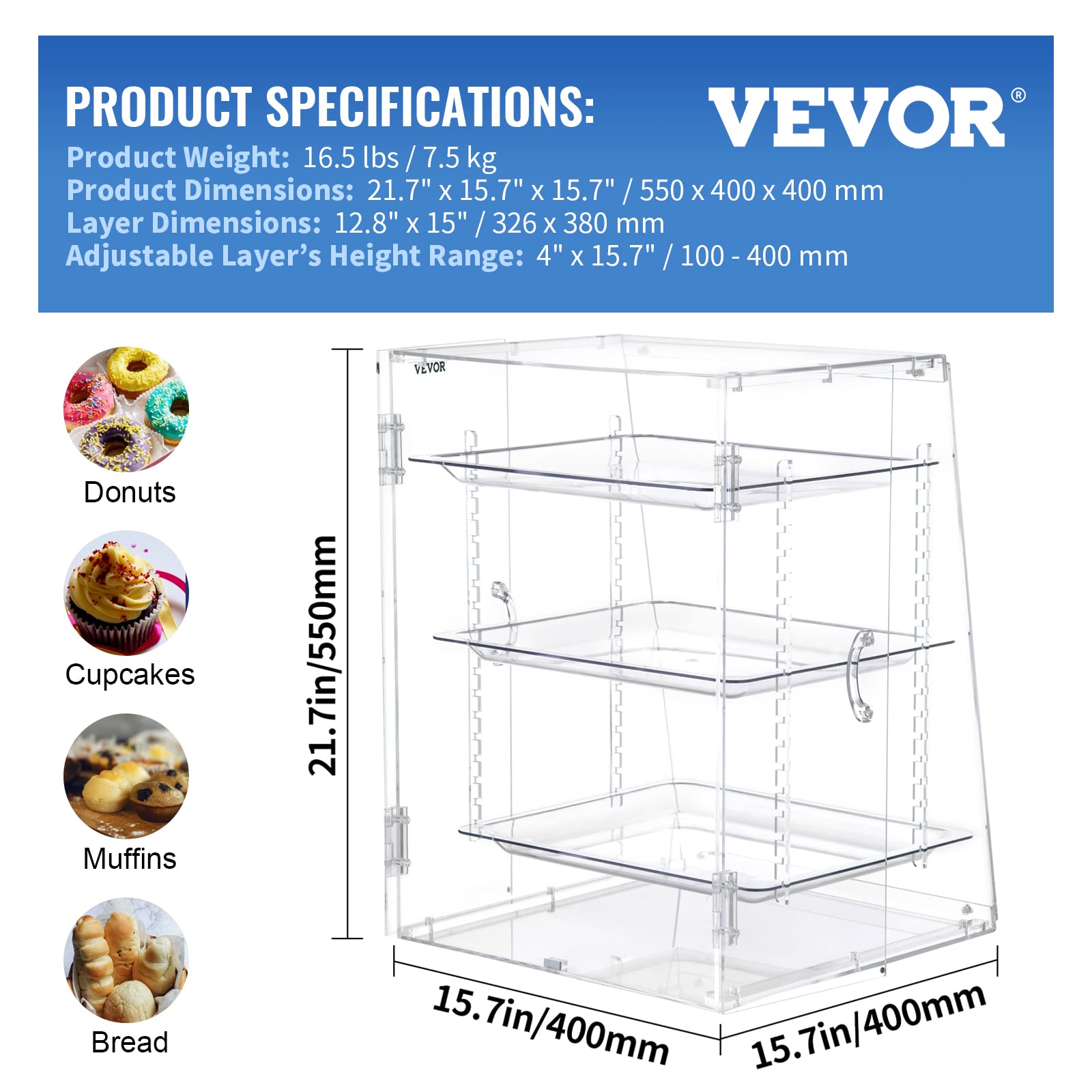 VEVOR Pastry Display Case with Removable Trays - John Pierce Auto Care