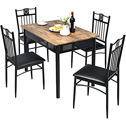 Tangkula 5-Piece Vintage Wood and Metal Dining Set - John Pierce Auto Care