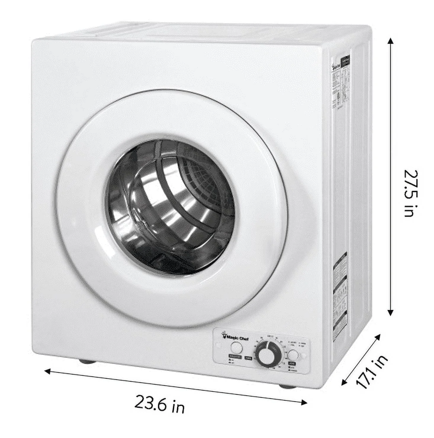 Magic Chef Brand 2.6 Cu. ft. Electric Dryer in White, 17.5 in D, 27.5 in H, 23.6 in L, 48.4 lbs. - John Pierce Auto Care