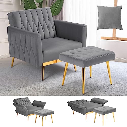 ACMEASE Velvet Accent Chair with Adjustable Backrest and Ottoman - John Pierce Auto Care