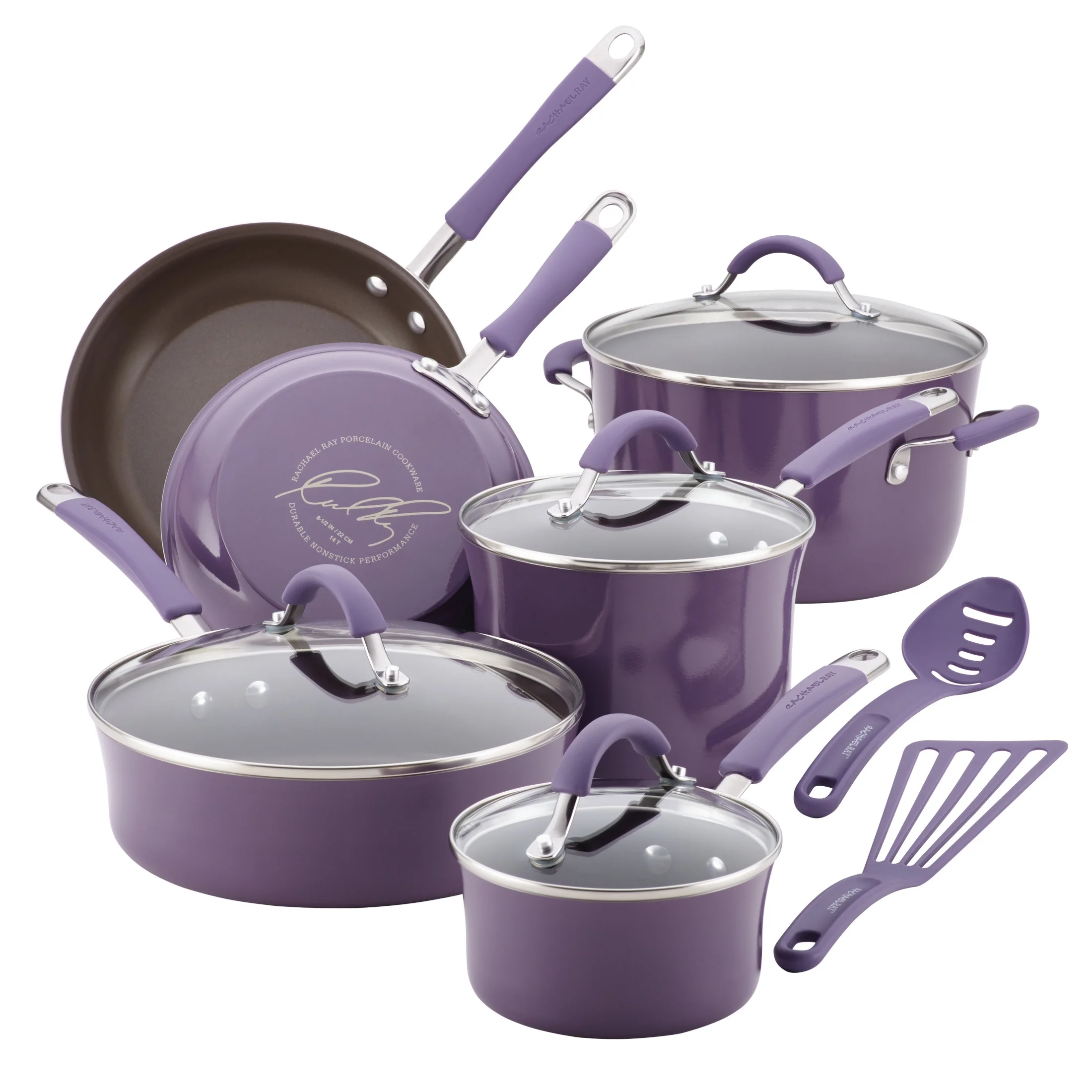 Rachael Ray Cucina 12pc Hard Porcelain Enamel Nonstick Cookware Pots and Pans Set, Lavender Purple - John Pierce Auto Care