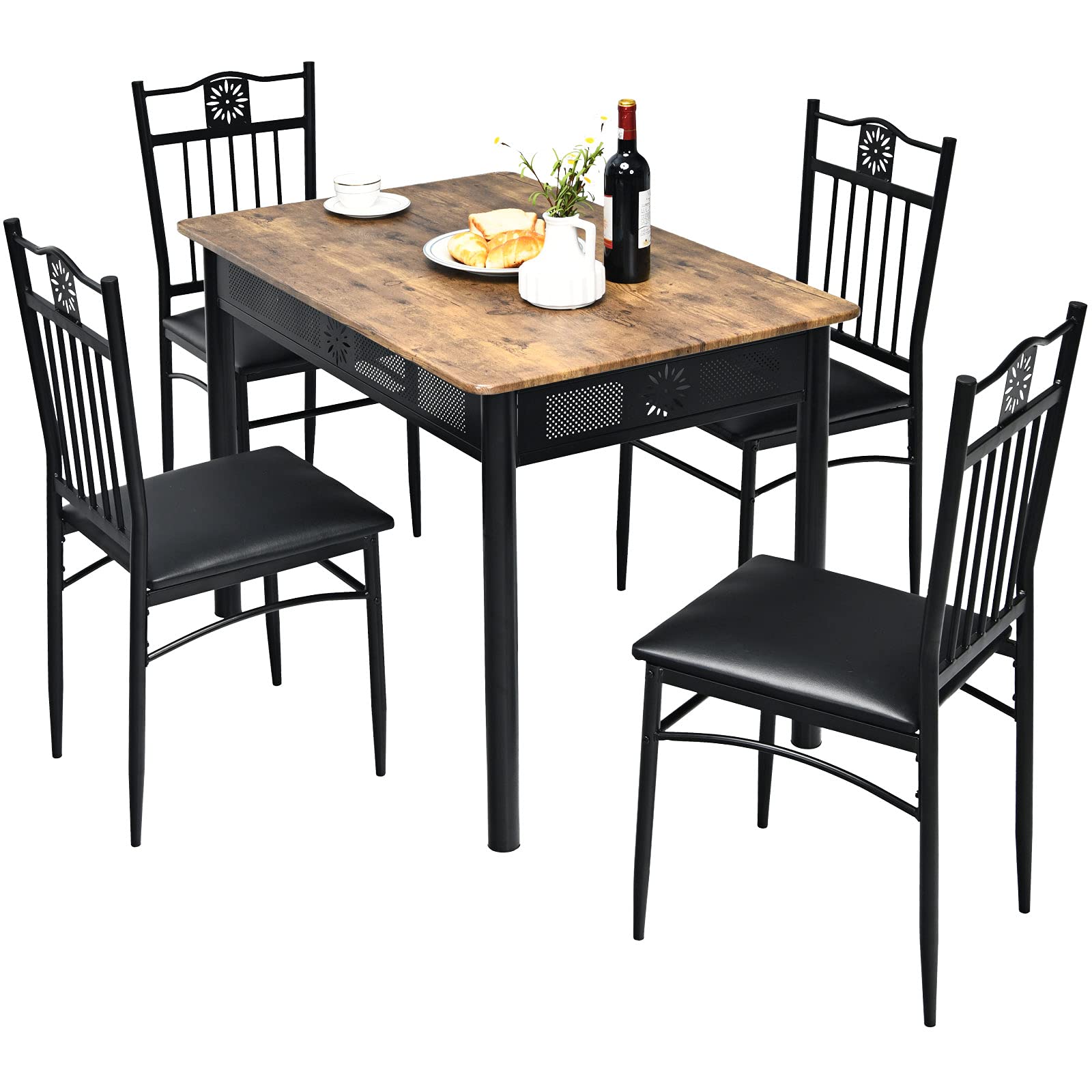 Tangkula 5-Piece Vintage Wood and Metal Dining Set - John Pierce Auto Care