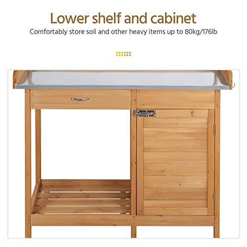 Yaheetech Wooden Garden Potting Bench with Metal Worktop - John Pierce Auto Care