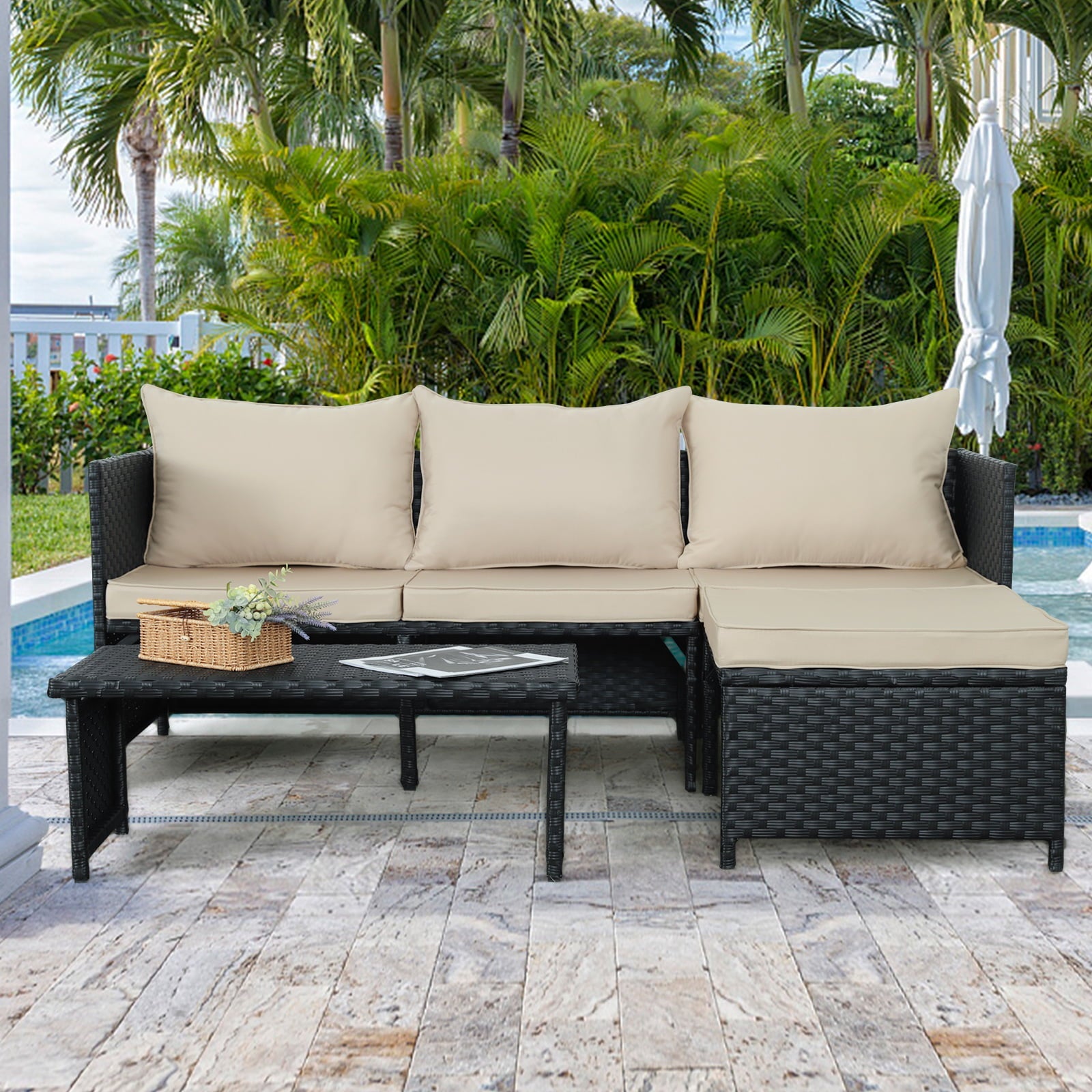 Waroom 3-Piece Khaki Wicker Outdoor Patio Conversation Set - John Pierce Auto Care