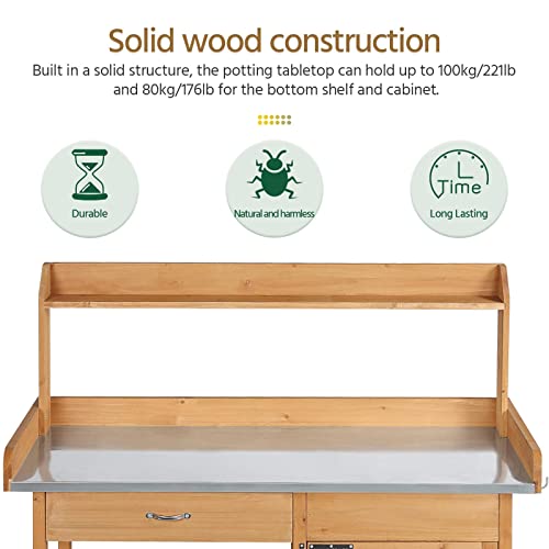 Yaheetech Wooden Garden Potting Bench with Metal Worktop - John Pierce Auto Care