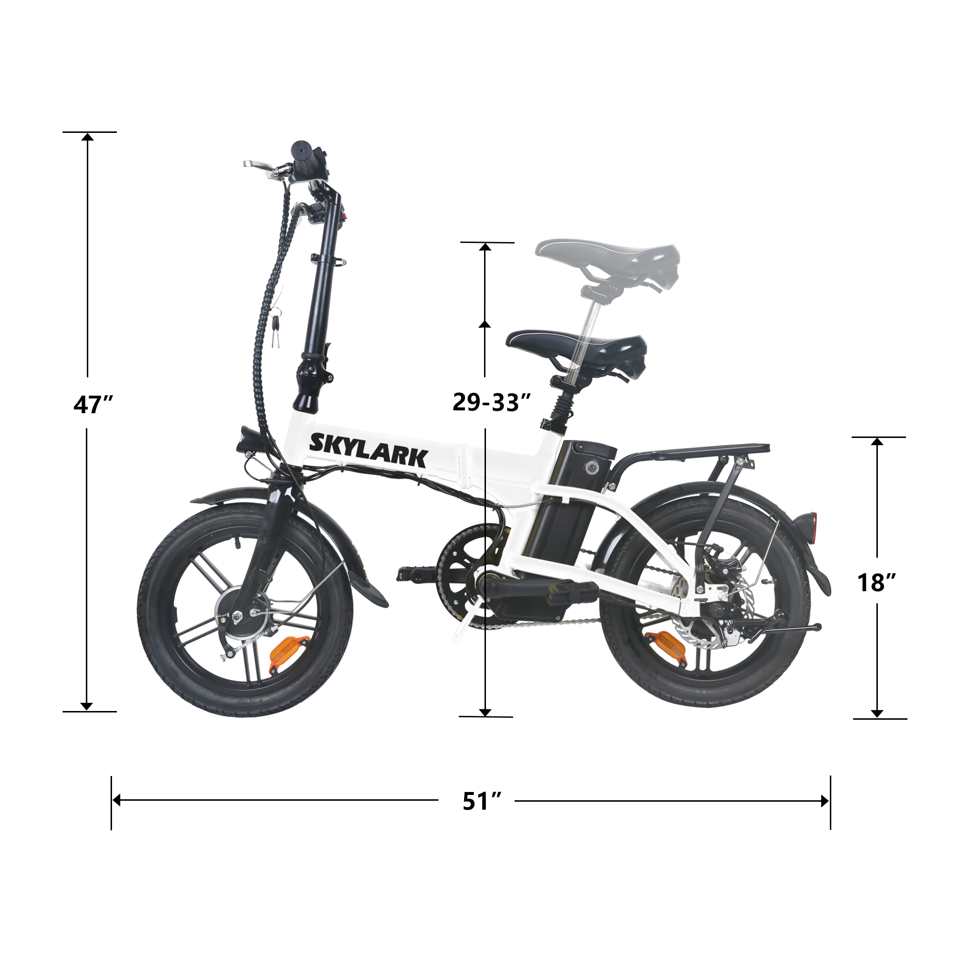 Nakto 16in SKYLARK White Folding City Electric Bicycle/Bike for Men & Women 350w Motor 36V 10Ah Long Lasting Lithium-Ion Battery - John Pierce Auto Care