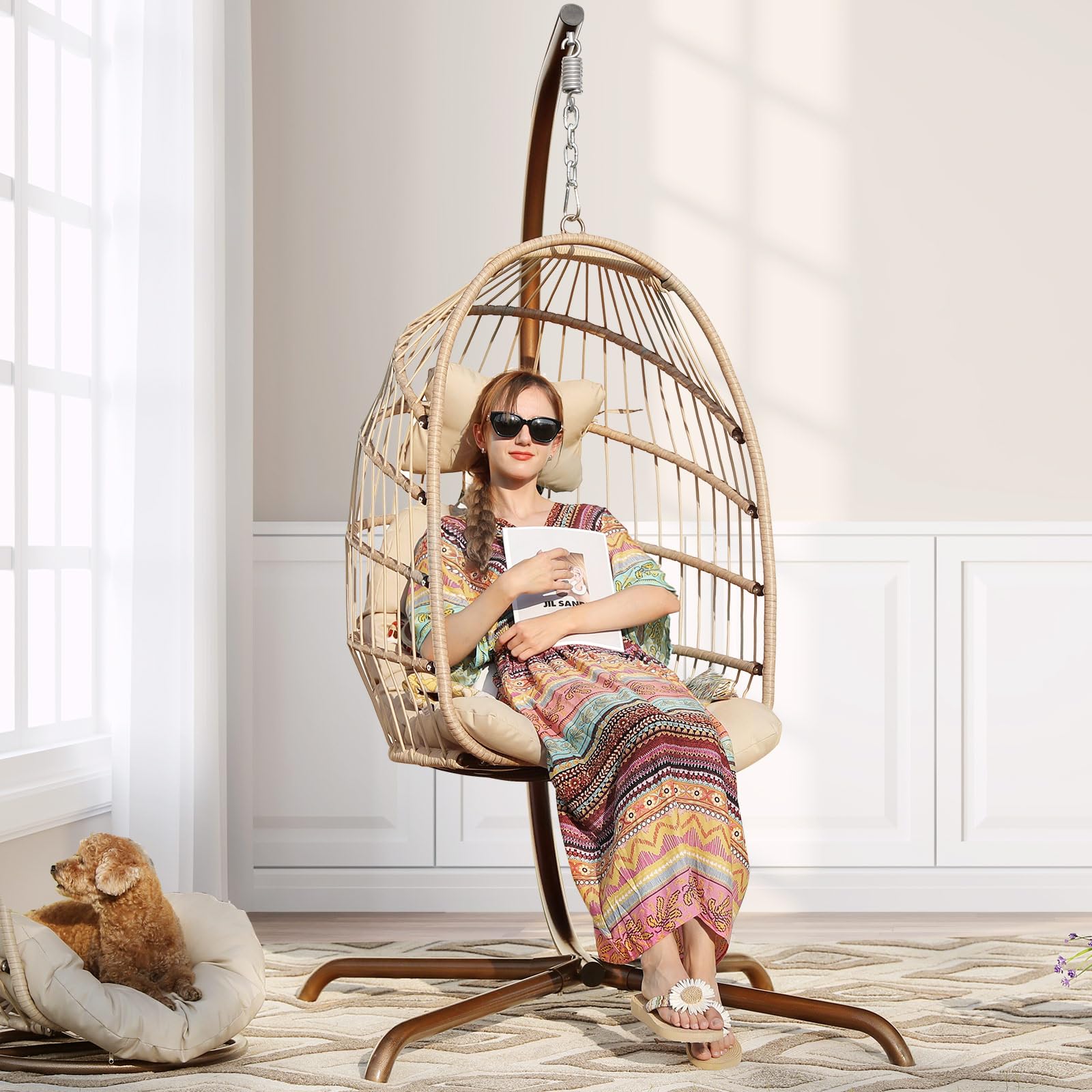 NICESOUL Wicker Rattan Hanging Swing Egg Chair with Stand - John Pierce Auto Care