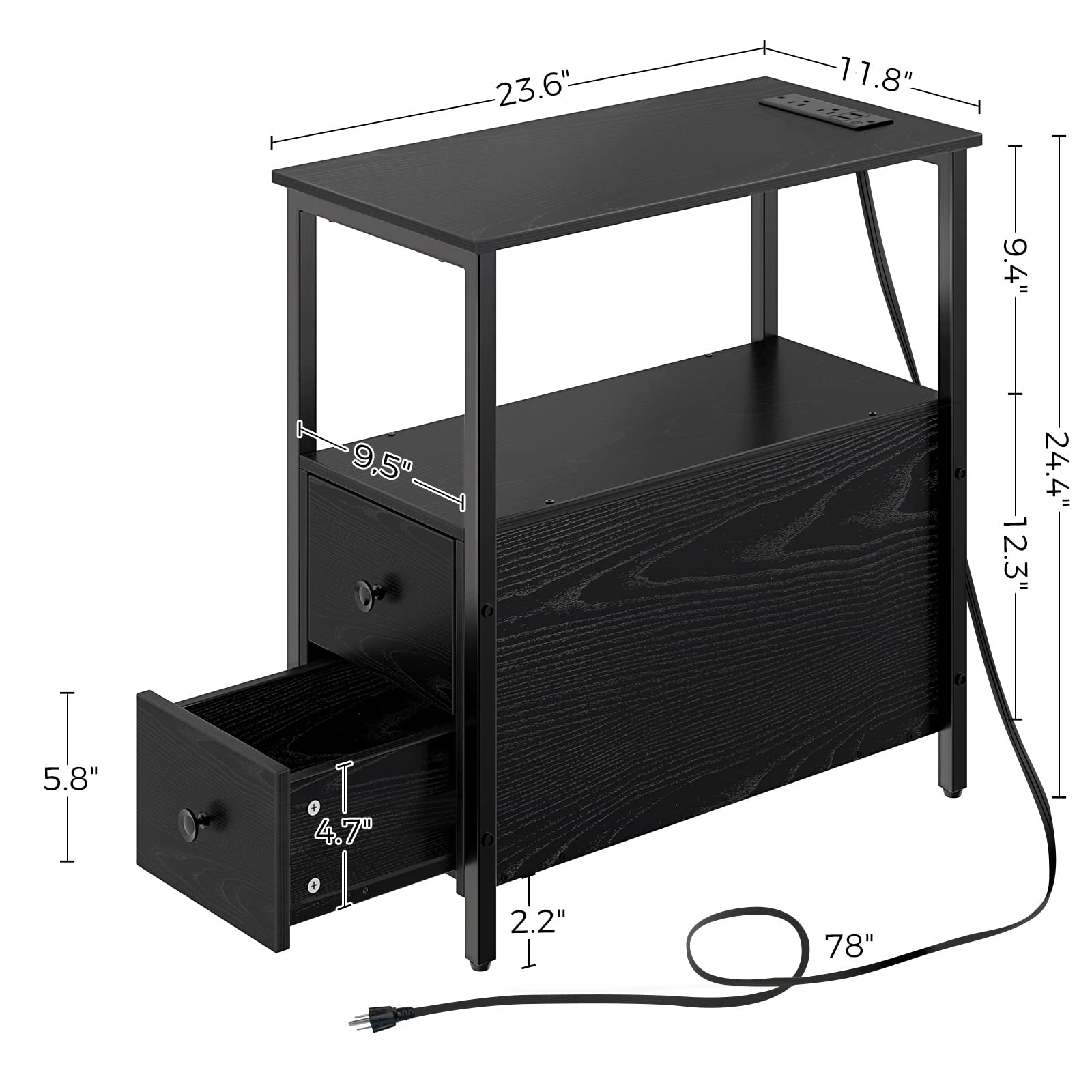Rolanstar Narrow Charging End Table with 2 Wood Drawers - John Pierce Auto Care