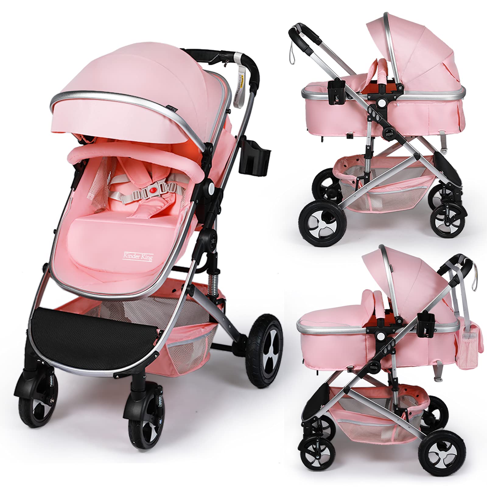 Kinder King 2-in-1 Convertible High-Landscape Baby Stroller (Pink) - John Pierce Auto Care