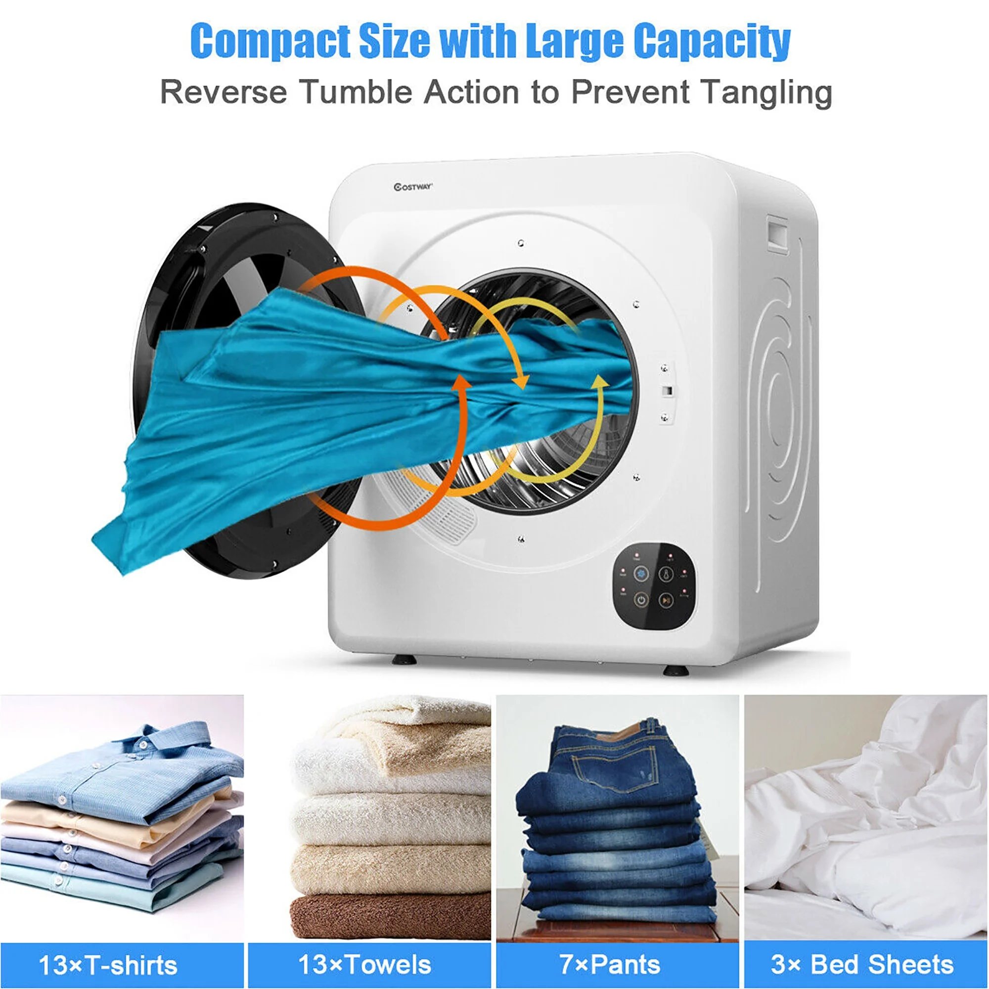 Costway 1700W Portable Clothes Dryer Electric Tumble Laundry Dryer Stainless Steel Tub 13.2 lbs /3.22 Cu.Ft - John Pierce Auto Care