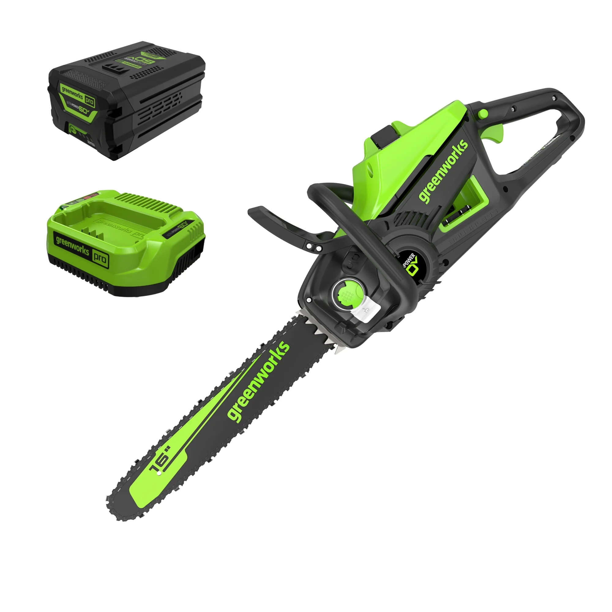Greenworks Pro 60V 16 in. Brushless Cordless 2kW Chainsaw with 2.5 Ah Battery and Charger - John Pierce Auto Care