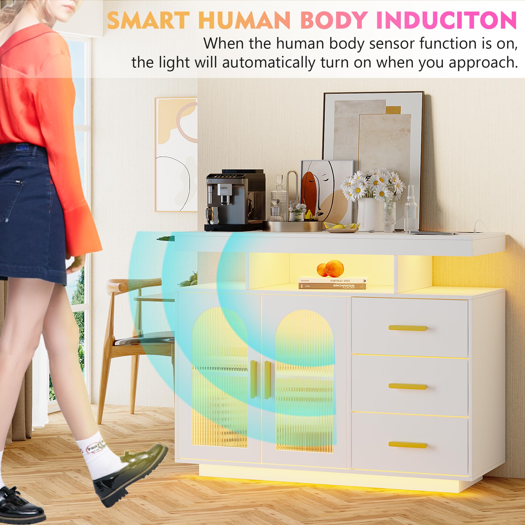 JDPAG 40-Inch Sideboard Buffet Cabinet with Wireless Charging Station - John Pierce Auto Care