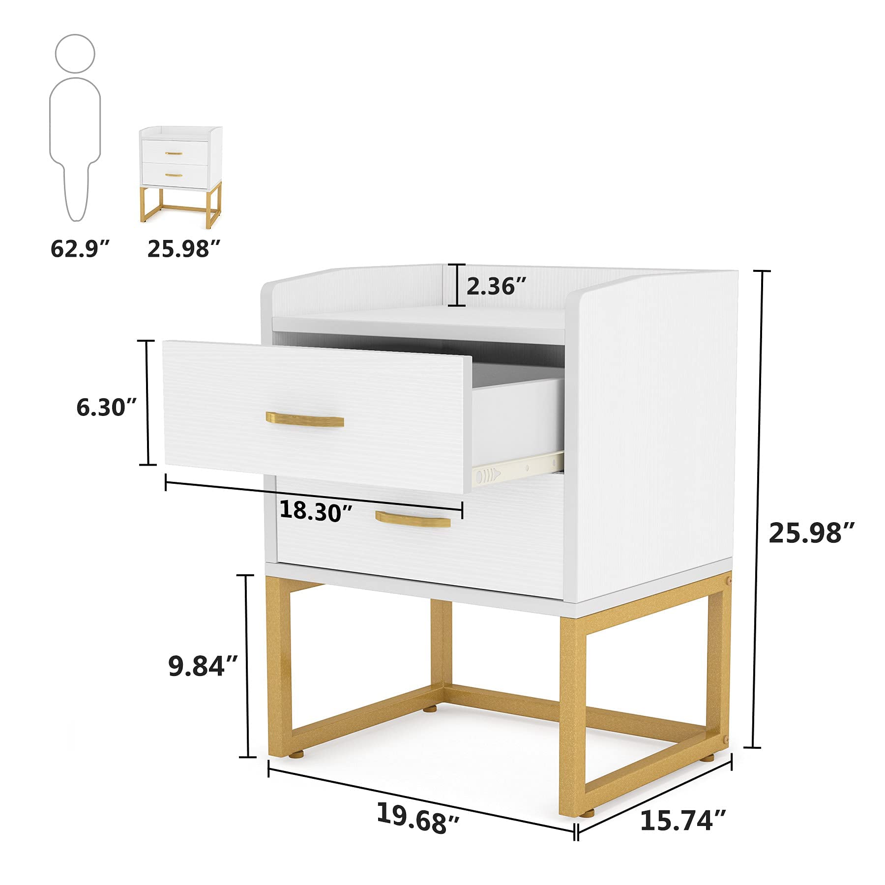 Tribesigns Modern White and Gold Nightstand Set (Set of 2) - John Pierce Auto Care