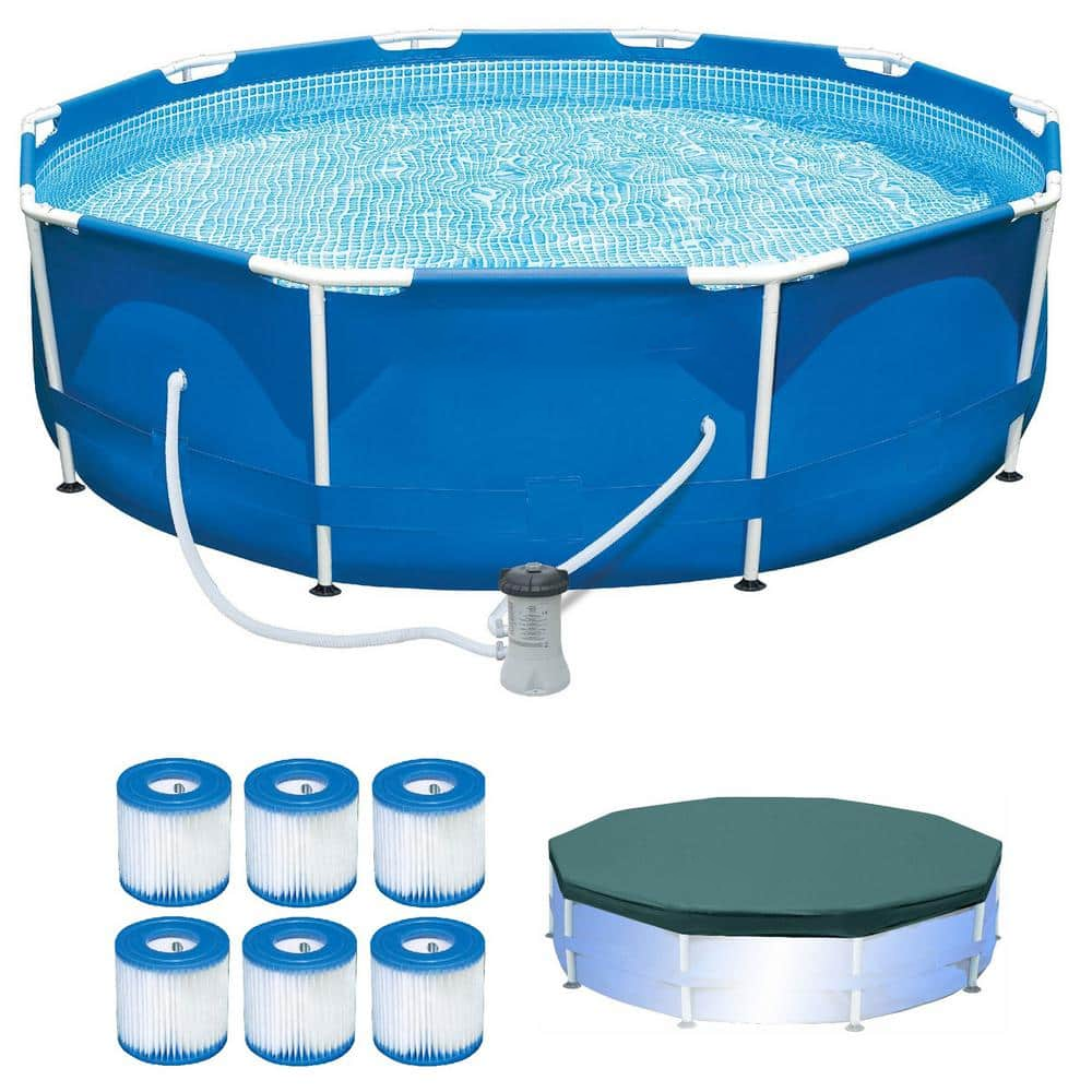INTEX 10-Foot Round Metal Frame Pool Set with Pump and Filters - John Pierce Auto Care