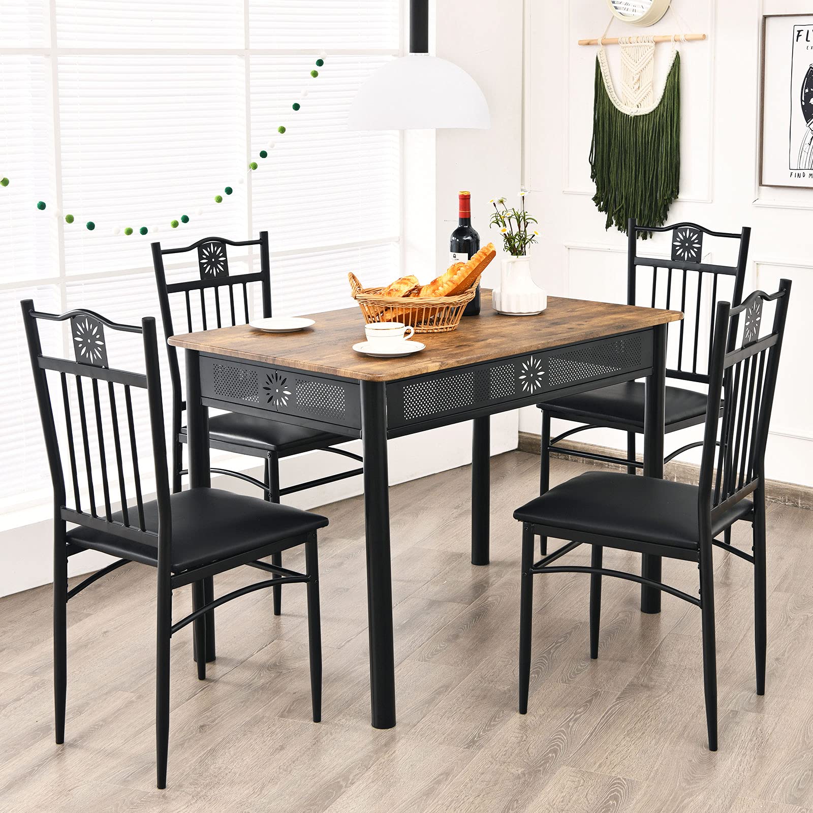 Tangkula 5-Piece Vintage Wood and Metal Dining Set - John Pierce Auto Care