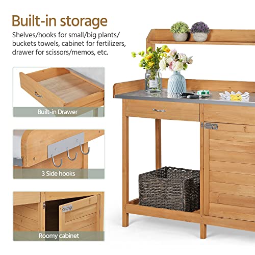 Yaheetech Wooden Garden Potting Bench with Metal Worktop - John Pierce Auto Care