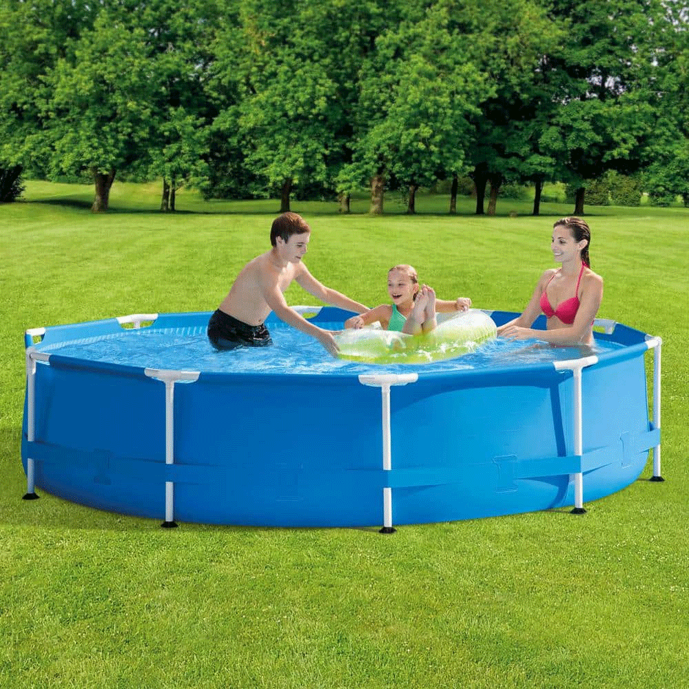 INTEX 10-Foot Round Metal Frame Pool Set with Pump and Filters - John Pierce Auto Care