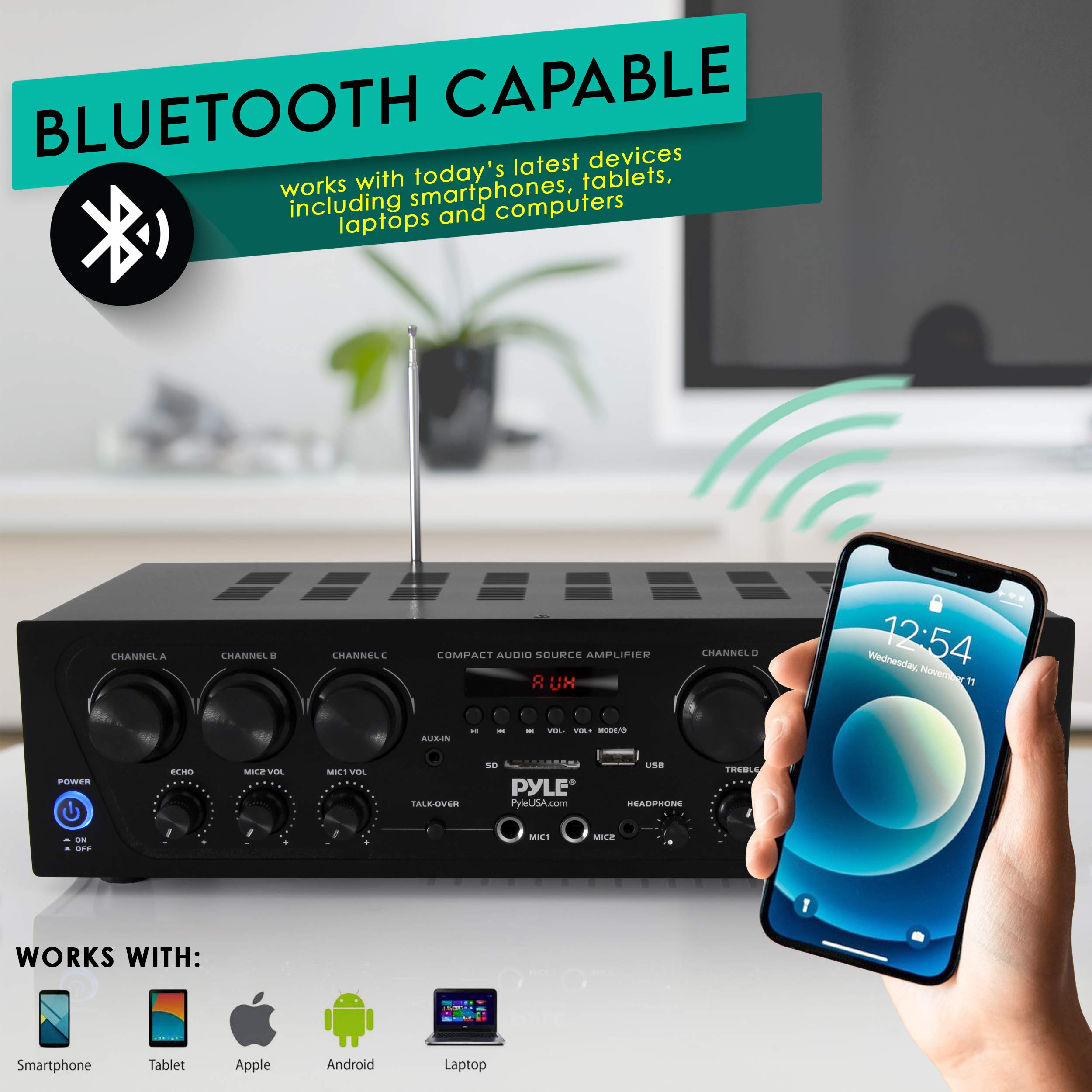 Pyle 6-Channel 750W Home Audio Karaoke Bluetooth Receiver - John Pierce Auto Care