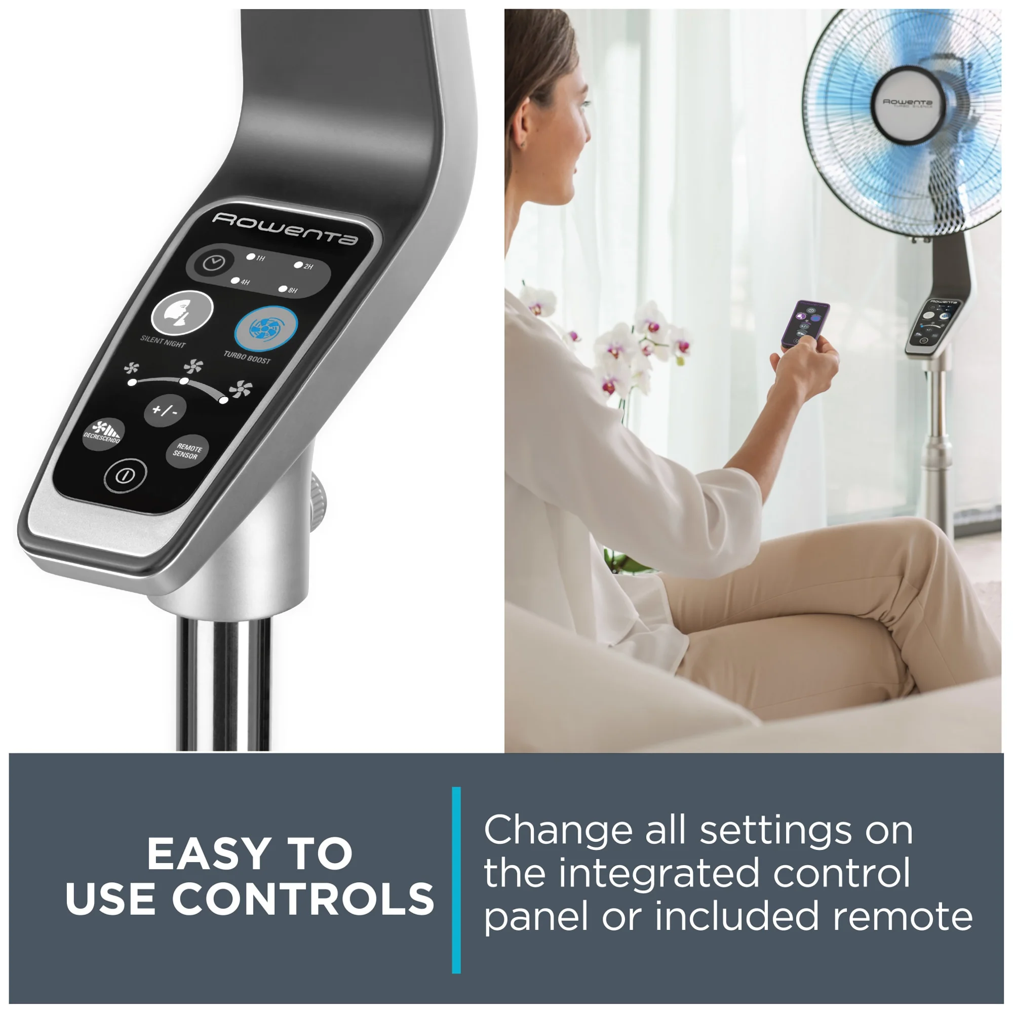 Rowenta Turbo Silence Standing Floor Fan with Remote, 53 Inch, Portable, 5 Speeds, VU5670 - John Pierce Auto Care