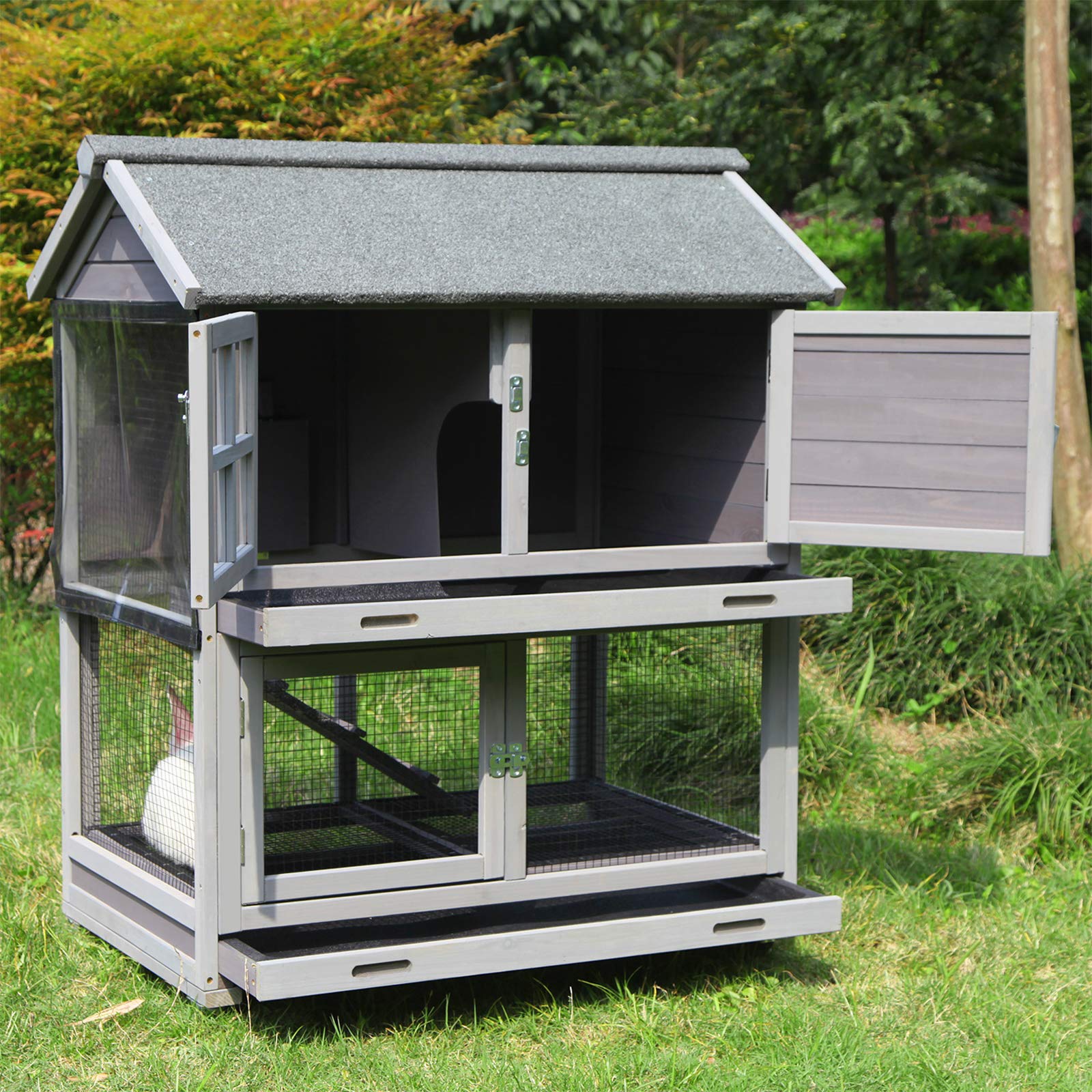 Aivituvin Large Outdoor Rabbit Hutch with Removable Wire Racks - John Pierce Auto Care
