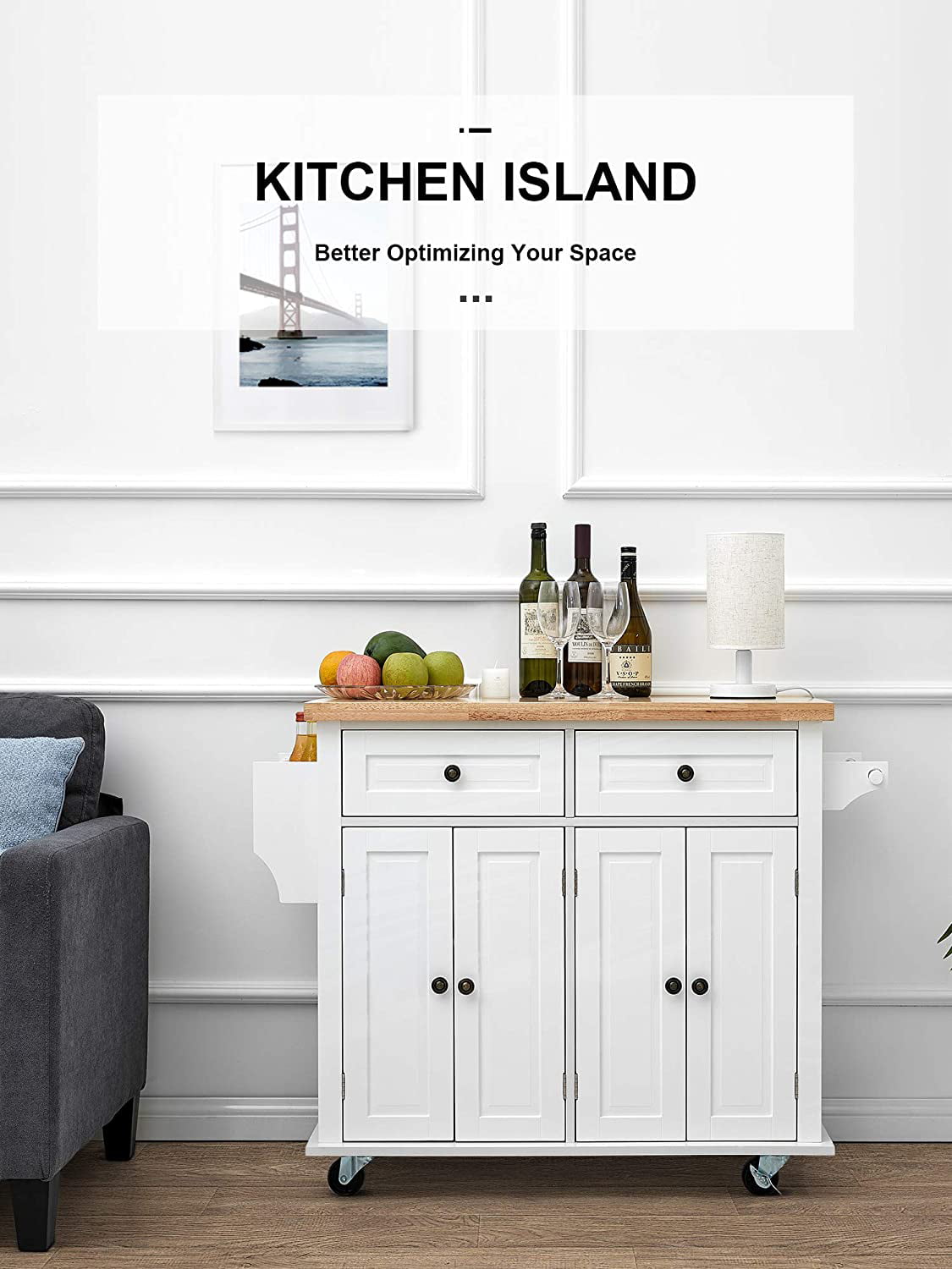 Homfa Kitchen Island Cart on Wheels with Storage Cabinet - John Pierce Auto Care