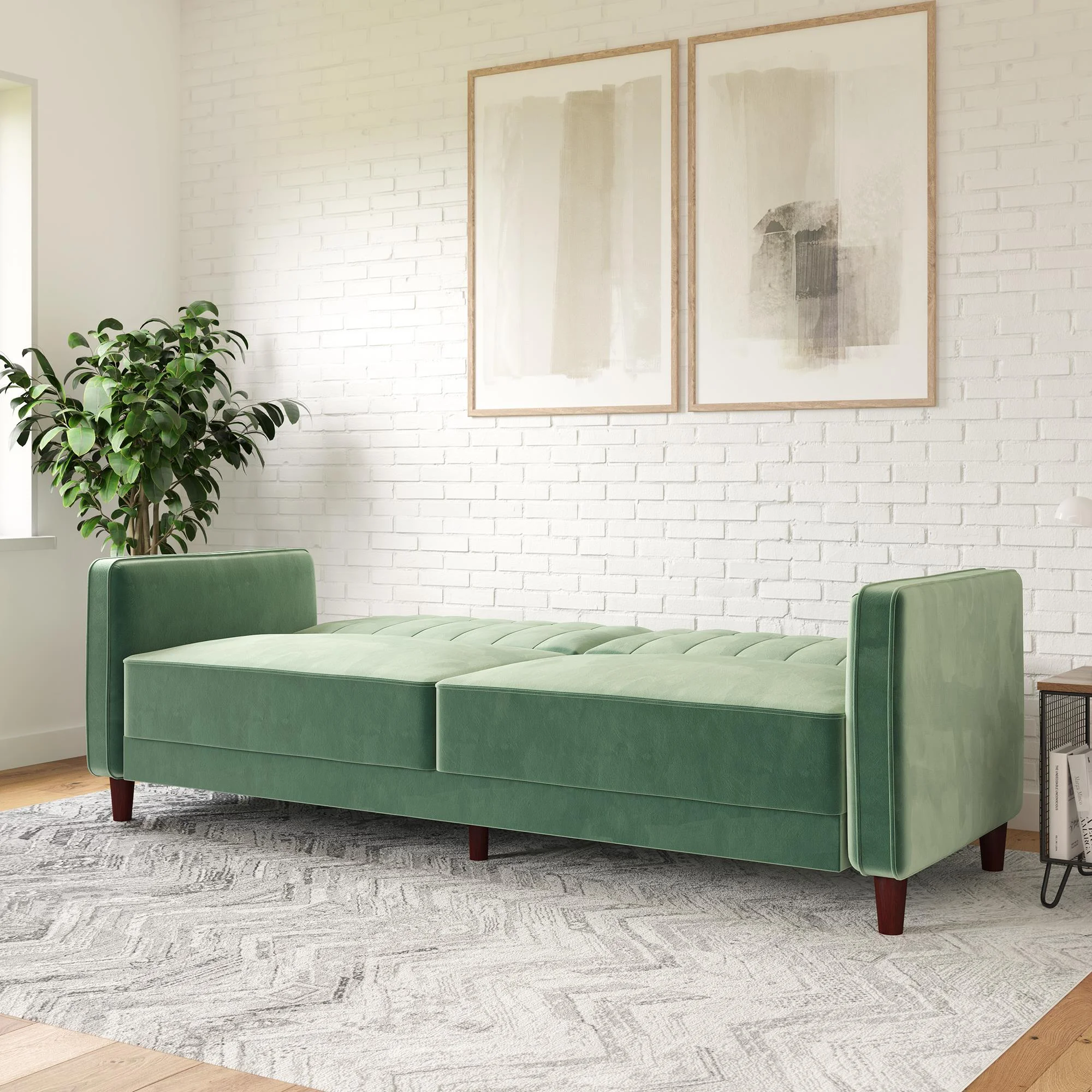 DHP Pin Tufted Transitional Futon, Light Green Velvet - John Pierce Auto Care