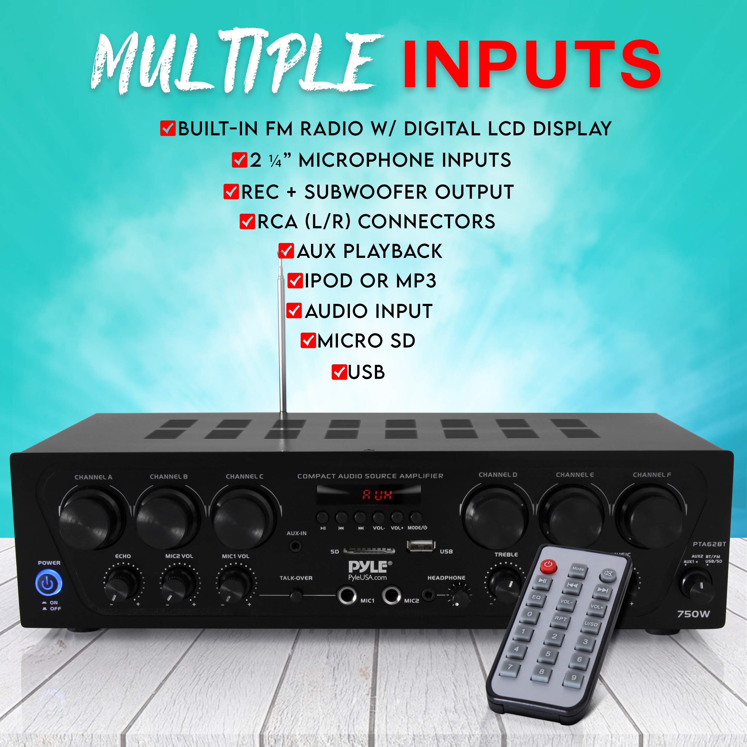 Pyle 6-Channel 750W Home Audio Karaoke Bluetooth Receiver - John Pierce Auto Care