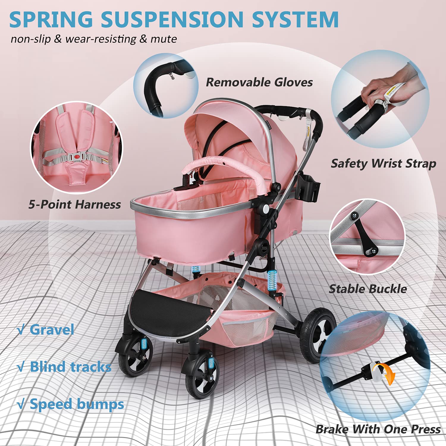 Kinder King 2-in-1 Convertible High-Landscape Baby Stroller (Pink) - John Pierce Auto Care