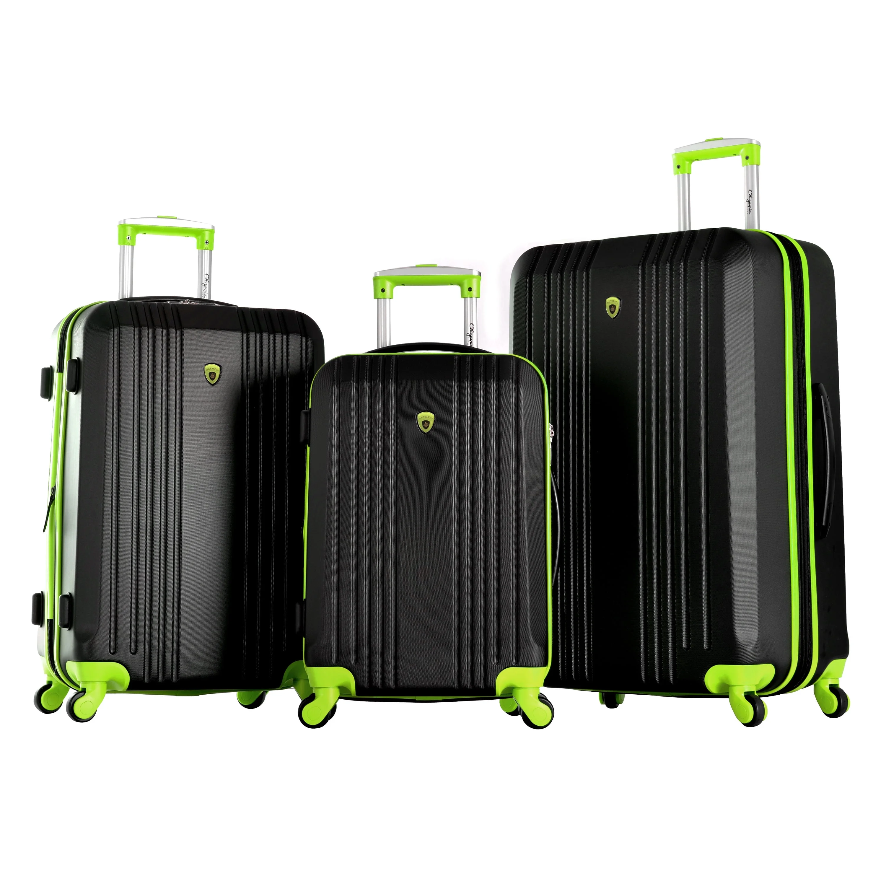 Olympia U.S.A. Apache 3-Piece Expandable Hardcase Luggage Set with Spinner Wheels, Black/Lime - John Pierce Auto Care