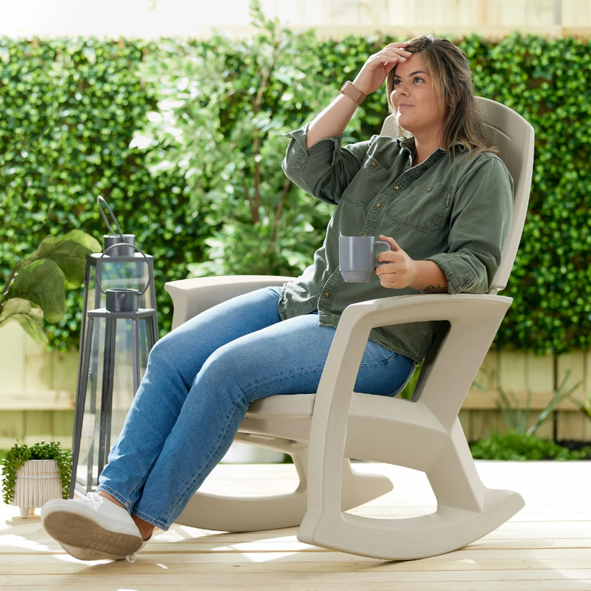 Semco Plastics Rockaway Heavy-Duty Outdoor Rocking Chair, Tan (4 Pack) - John Pierce Auto Care